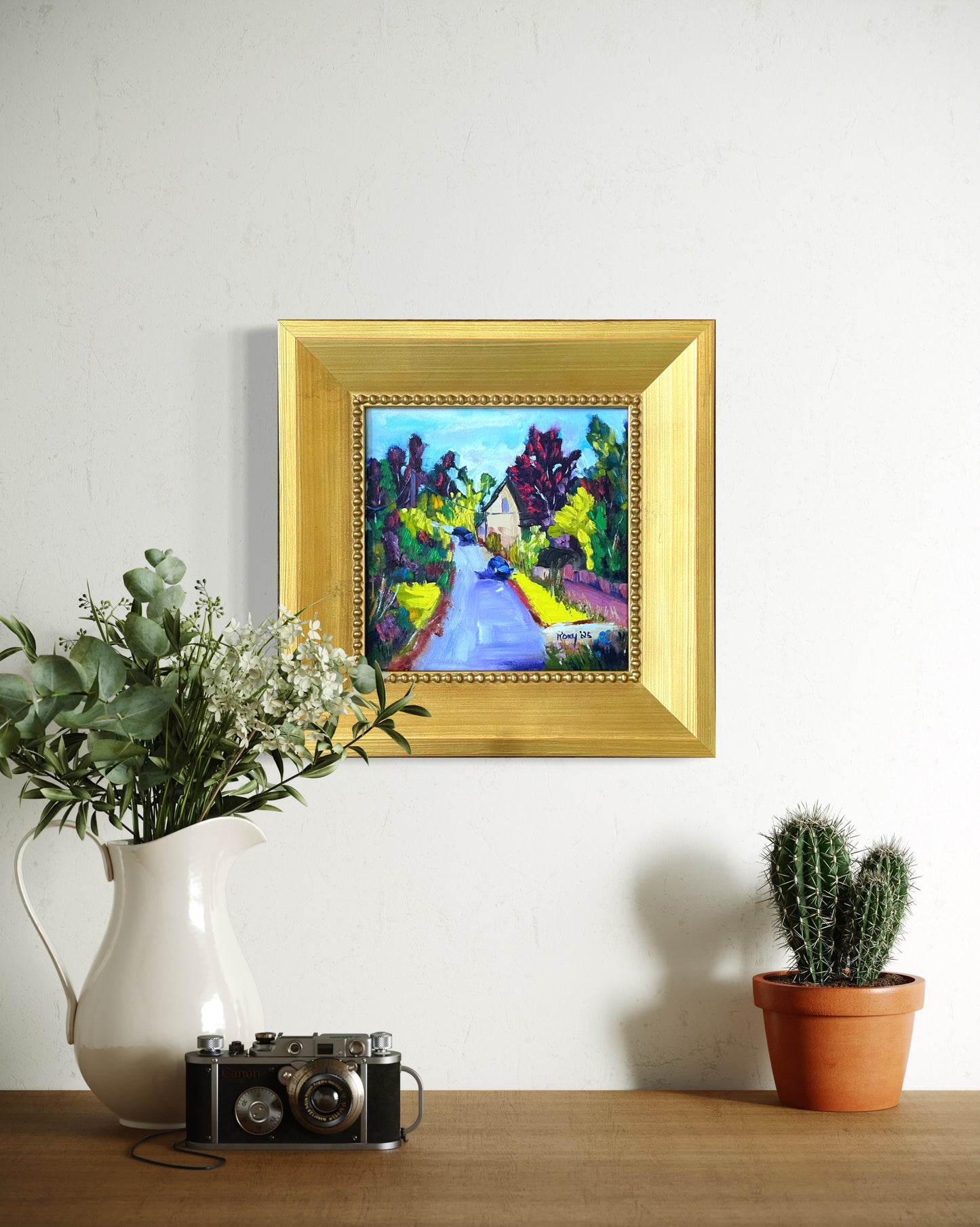 Passing through Whitney-Cotswolds Original Oil Painting 8 x 8 Framed