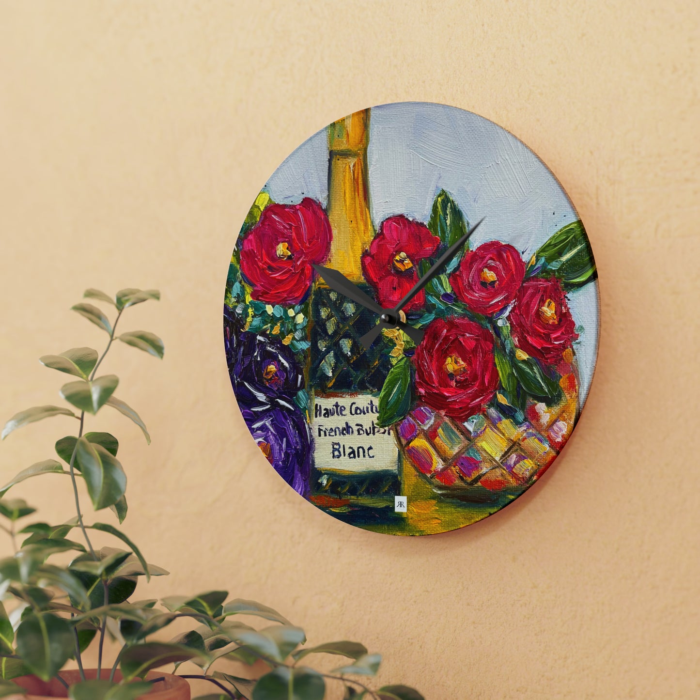 French Bubbles-Champagne and Roses- Acrylic Wall Clock