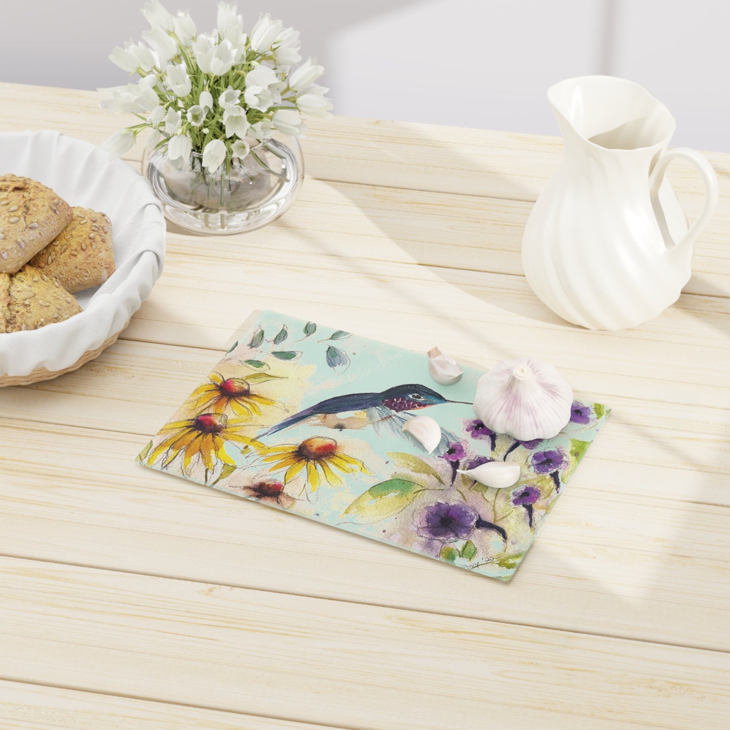 Tabla de cortar de vidrio Happy Hummingbird