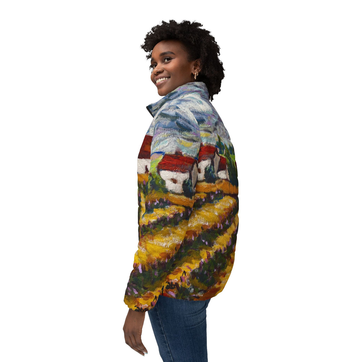Women's Puffer Jacket - Roxy Rich Fine Art -English Lavender Farm