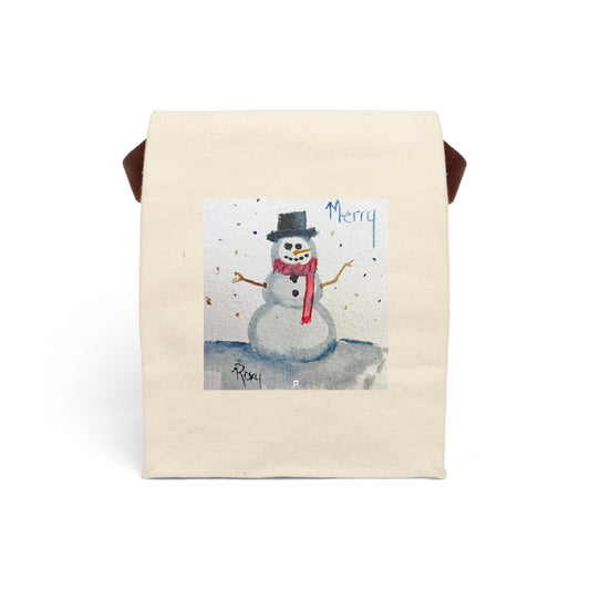 Merry Snowman Canvas Lunch Bag With Strap