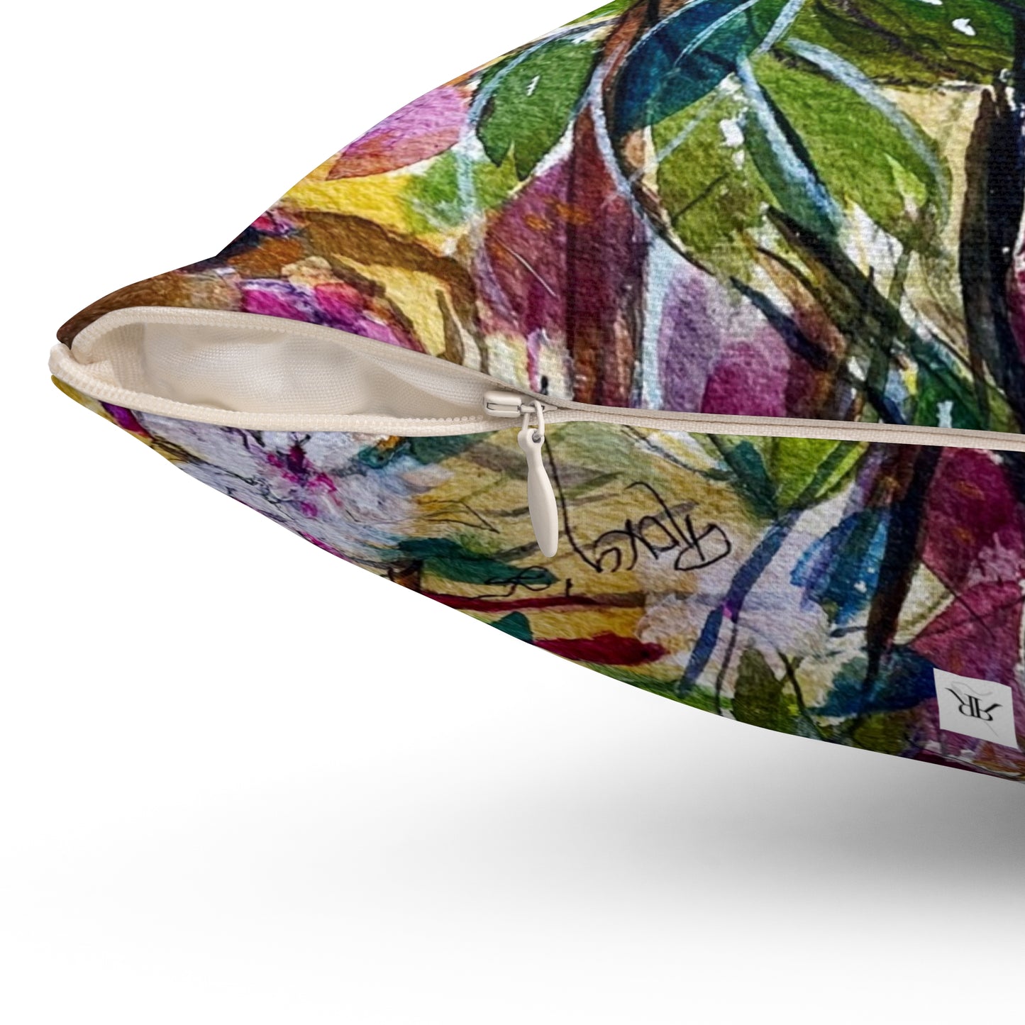 Indoor Spun Polyester Square Pillow-Hummingbird by the Jasmine