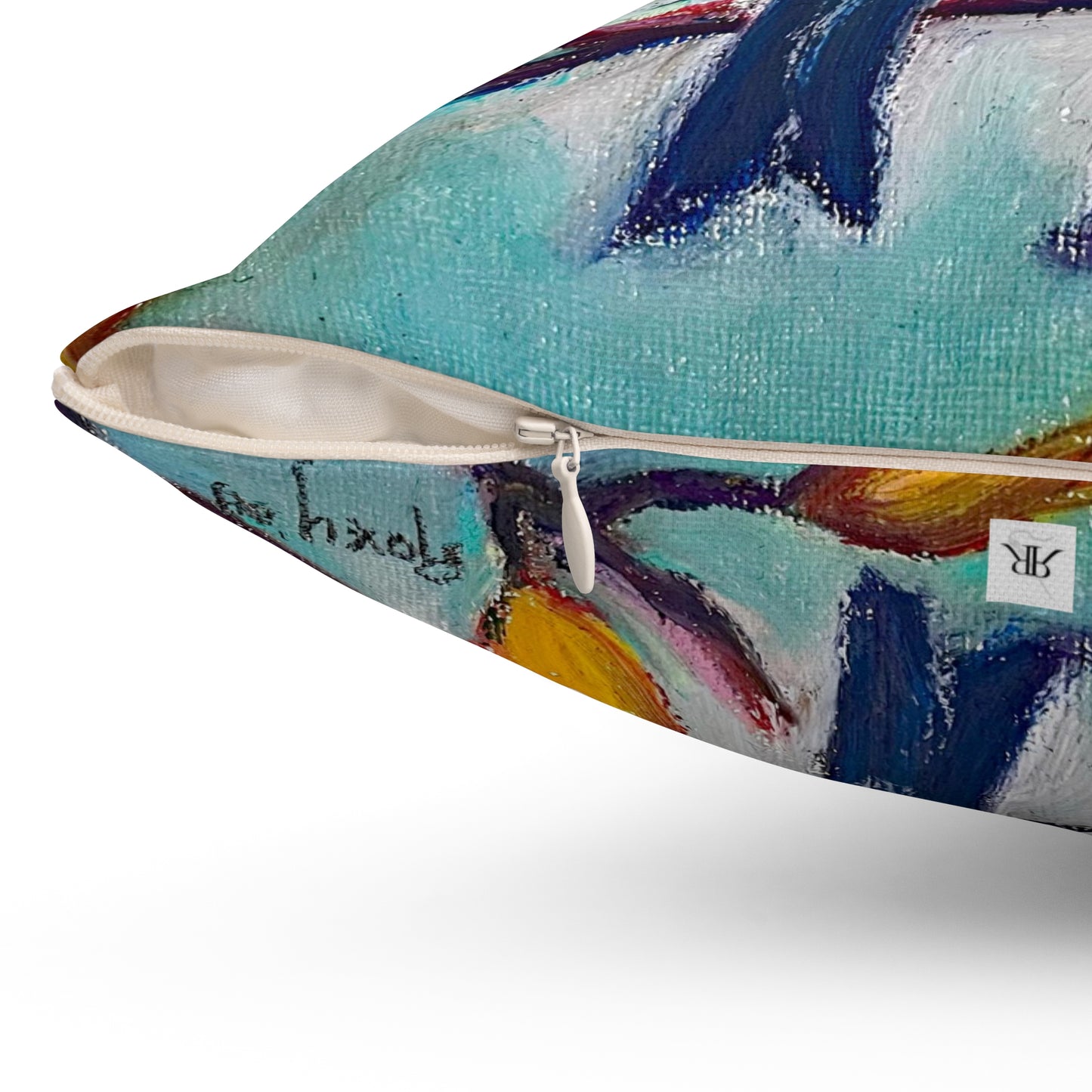 Almohada cuadrada de poliéster hilado para interiores con currucas abrazadas