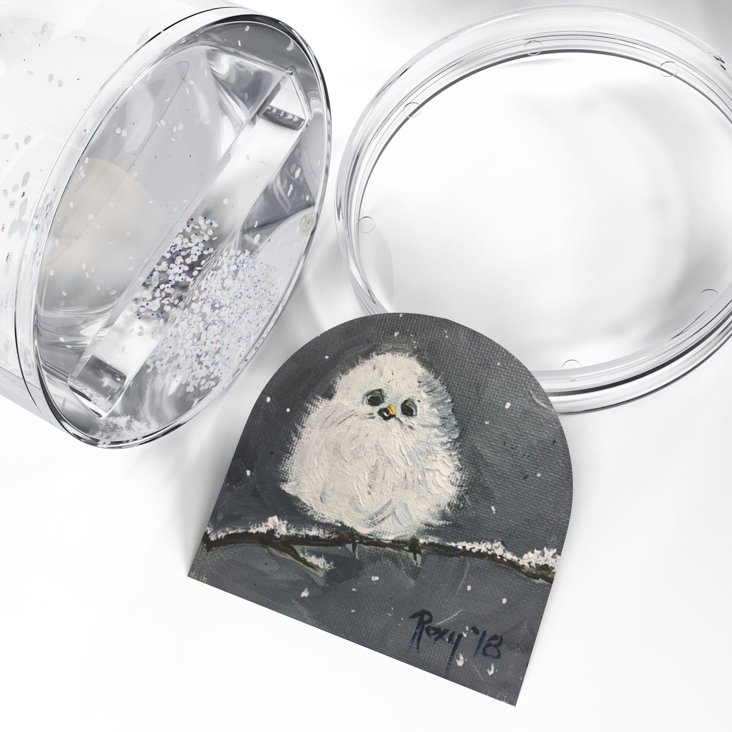 Snow Globe - Adorable Baby Tit Bird perched on a Snowy Branch