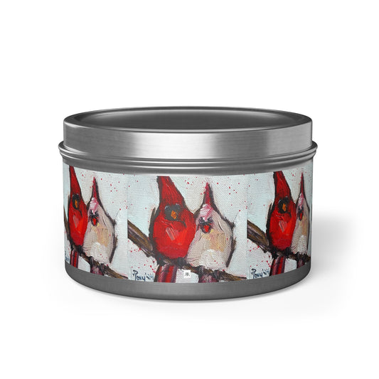 Cute Couple Cardinals Tin Candle