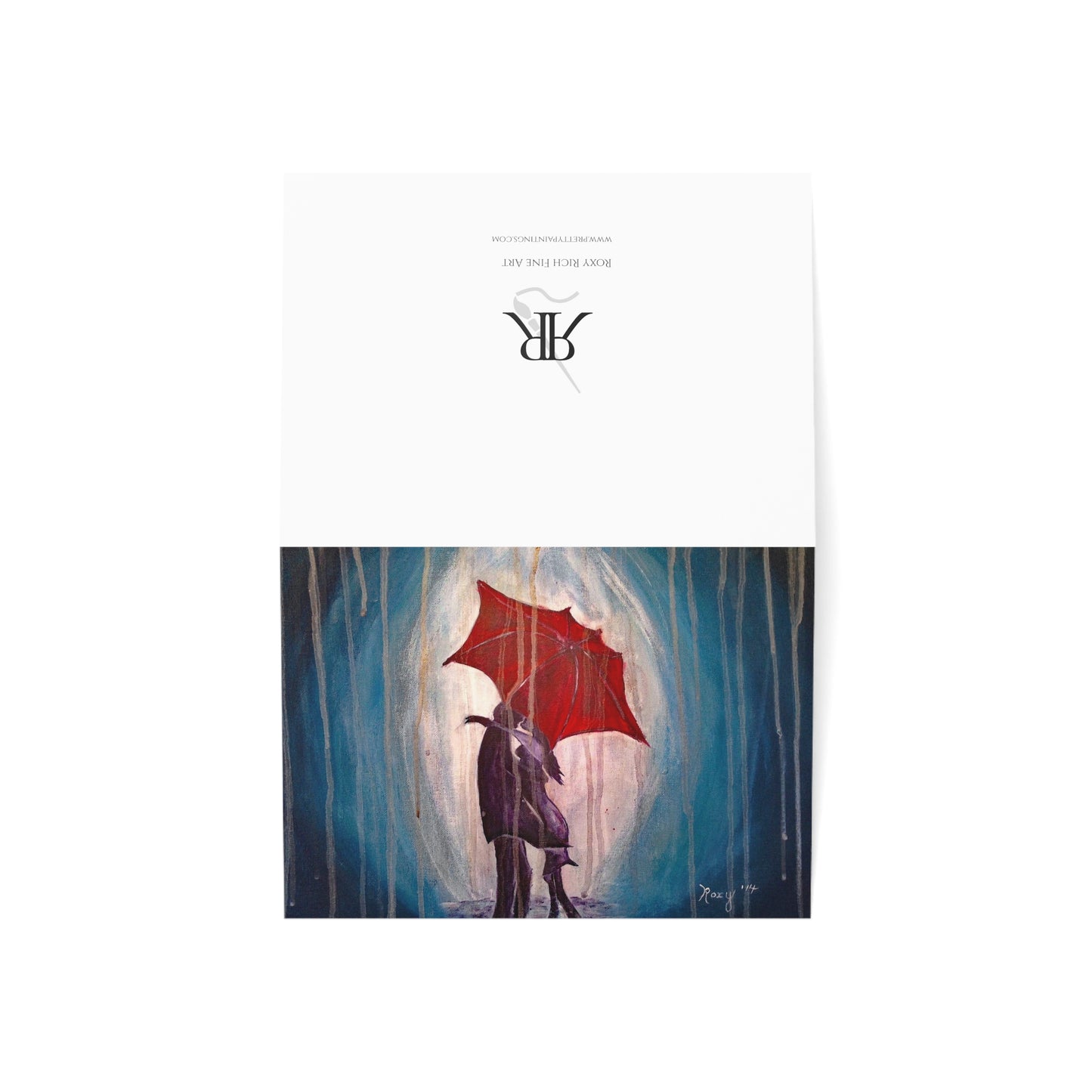 Carte de Saint-Valentin pour couple romantique s'embrassant sous la pluie avec cartes de vœux de sentiment