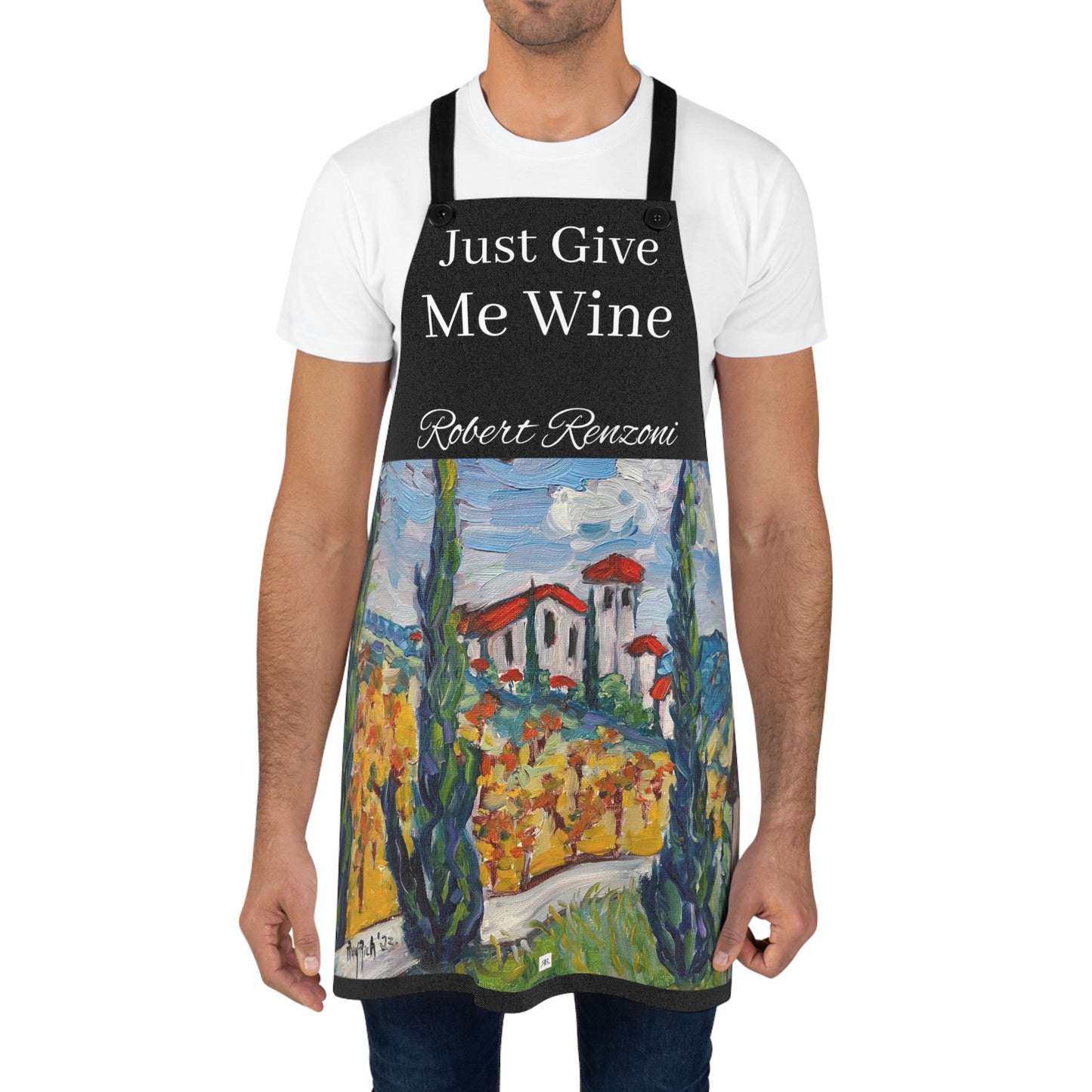 Just Give Me Wine Black Kitchen Apron -Robert Renzoni