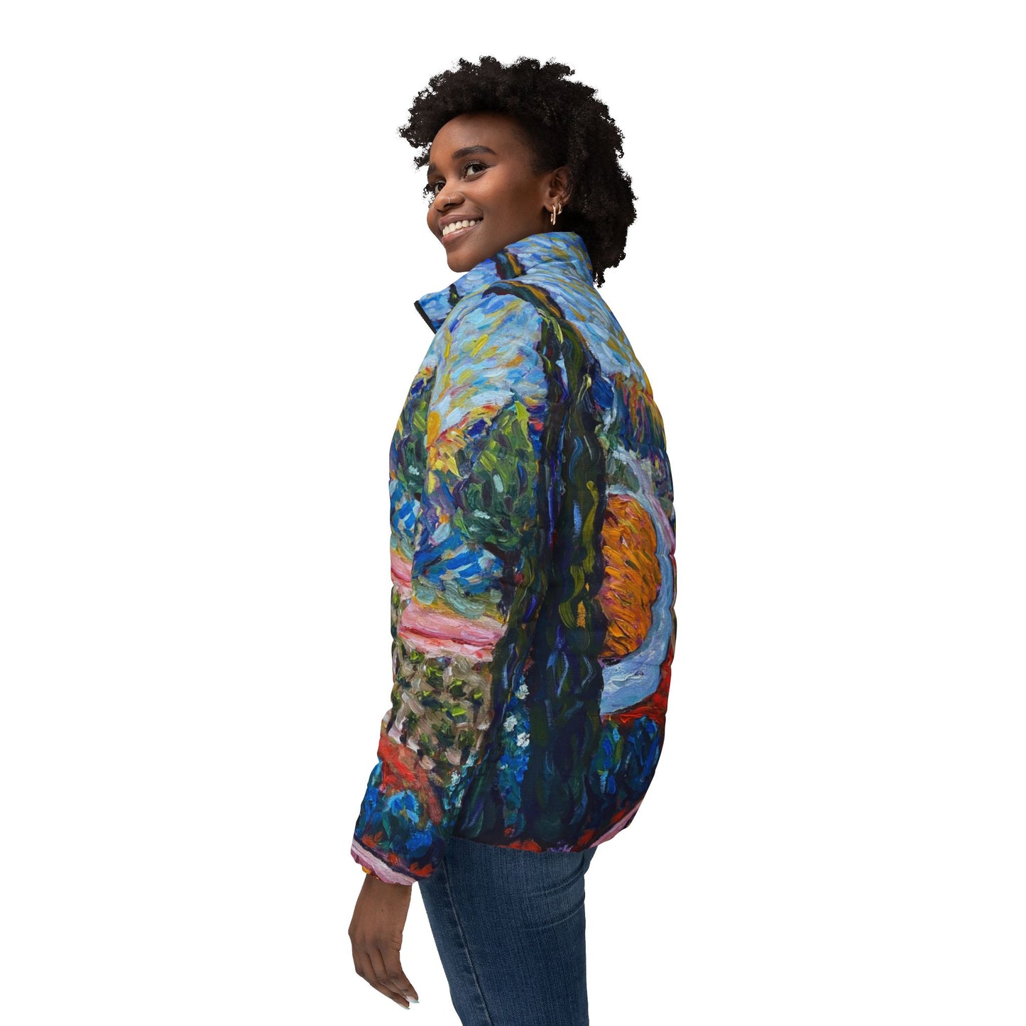 Women's Puffer Jacket - Roxy Rich Fine Art Design-Sunny Cypresses