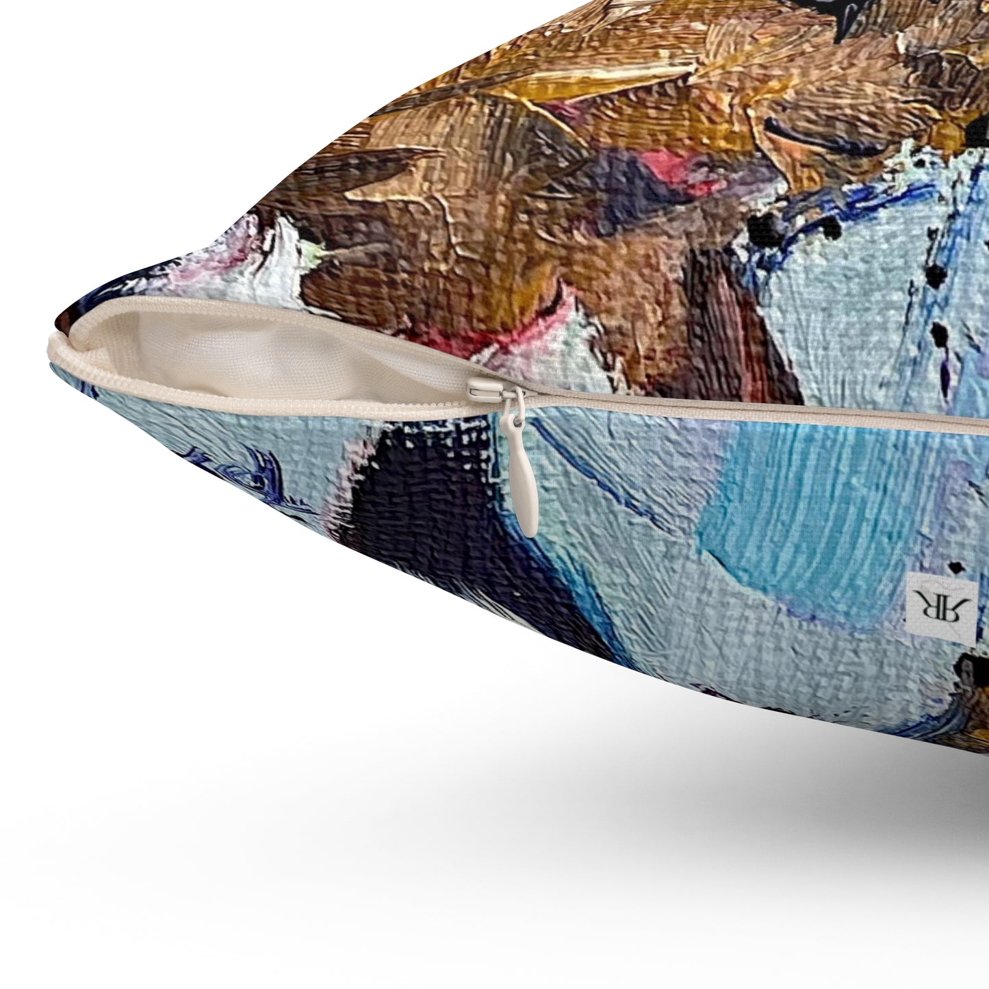 Hungry Hummers (colibrí en el nido con bebés) Almohada cuadrada de poliéster hilado para interiores