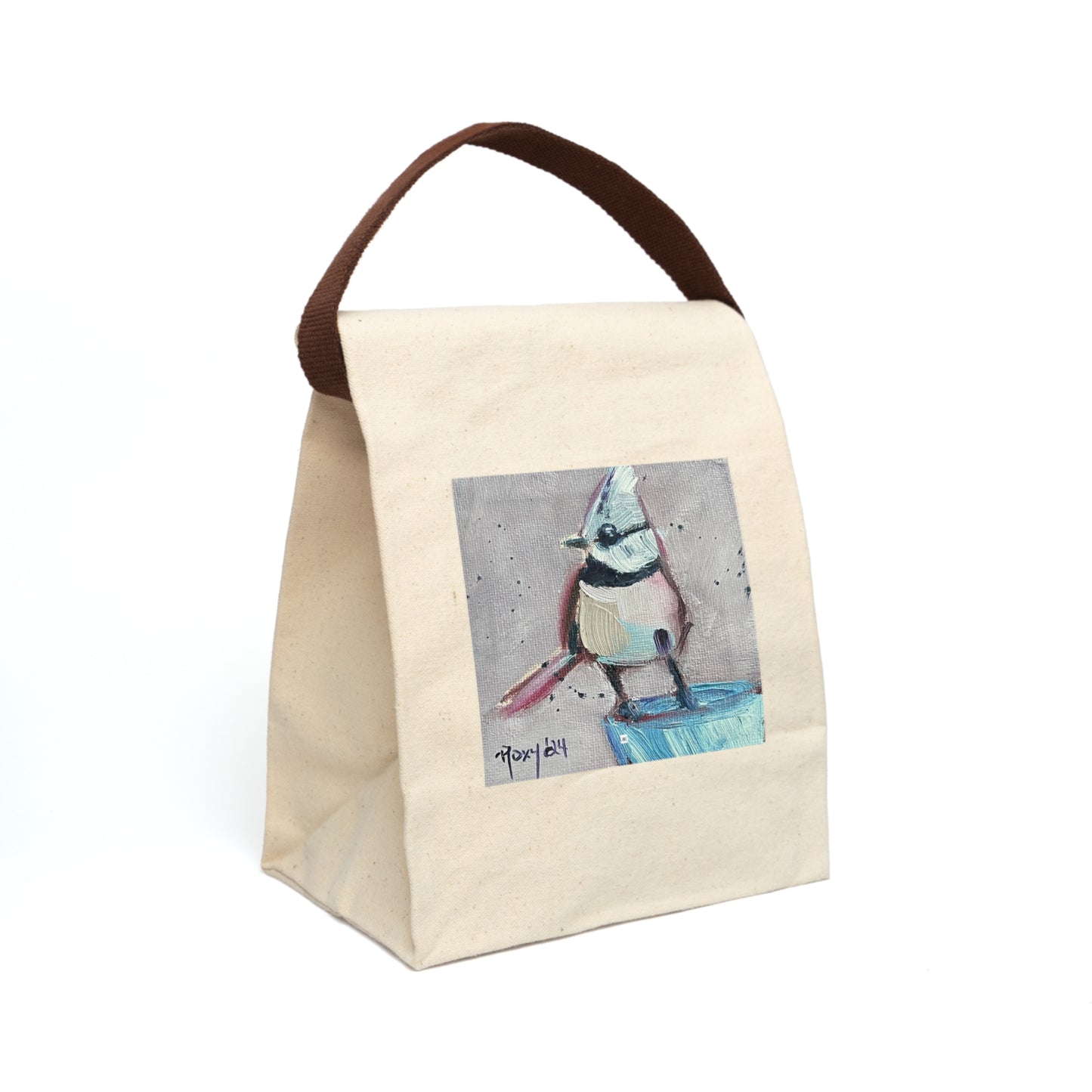 Adorable Crested Tit Bird Canvas Lunch Bag With Strap