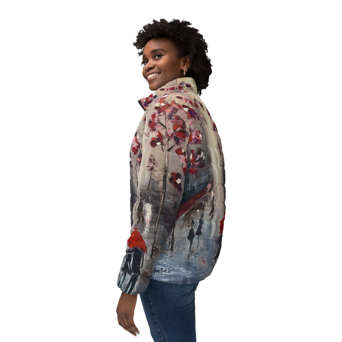 Women's Puffer Jacket - Roxy Rich Fine Art -Strolling-Paris Couple