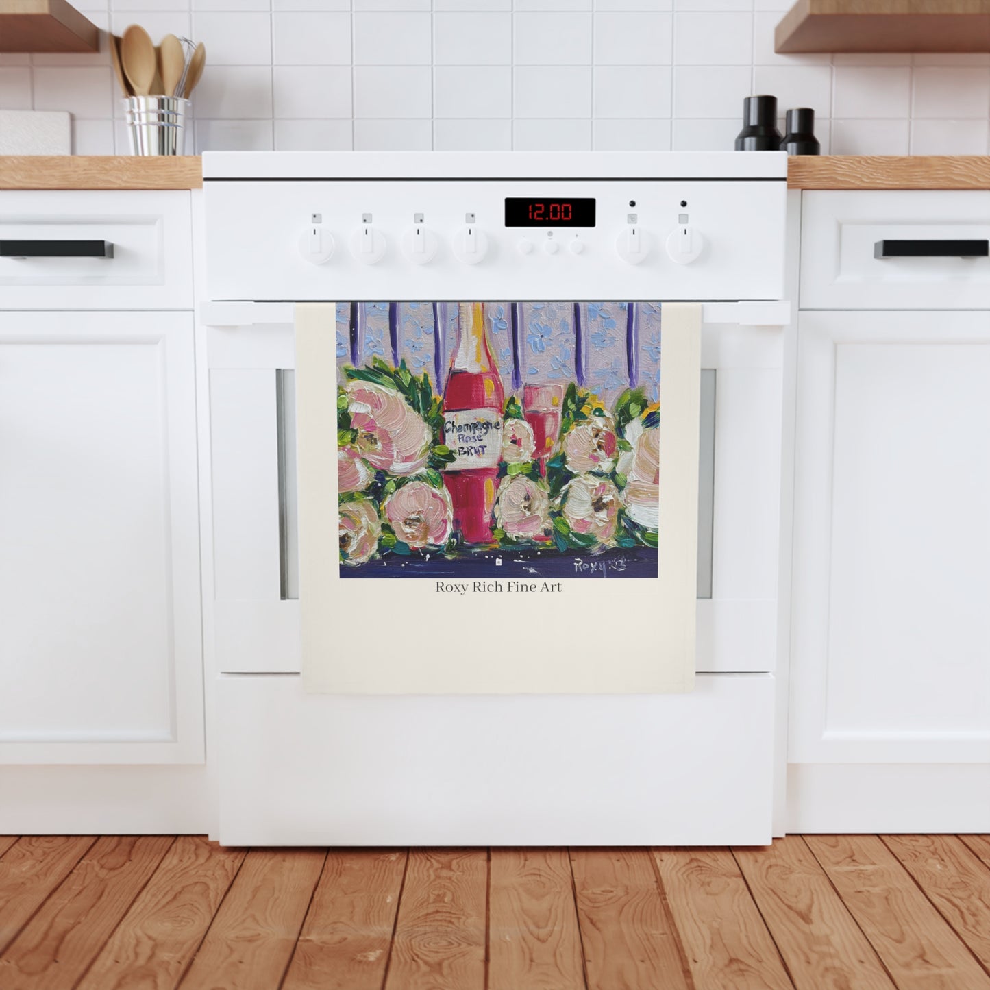 Pink Champagne and Peonies Organic Vegan Cotton Tea Towel