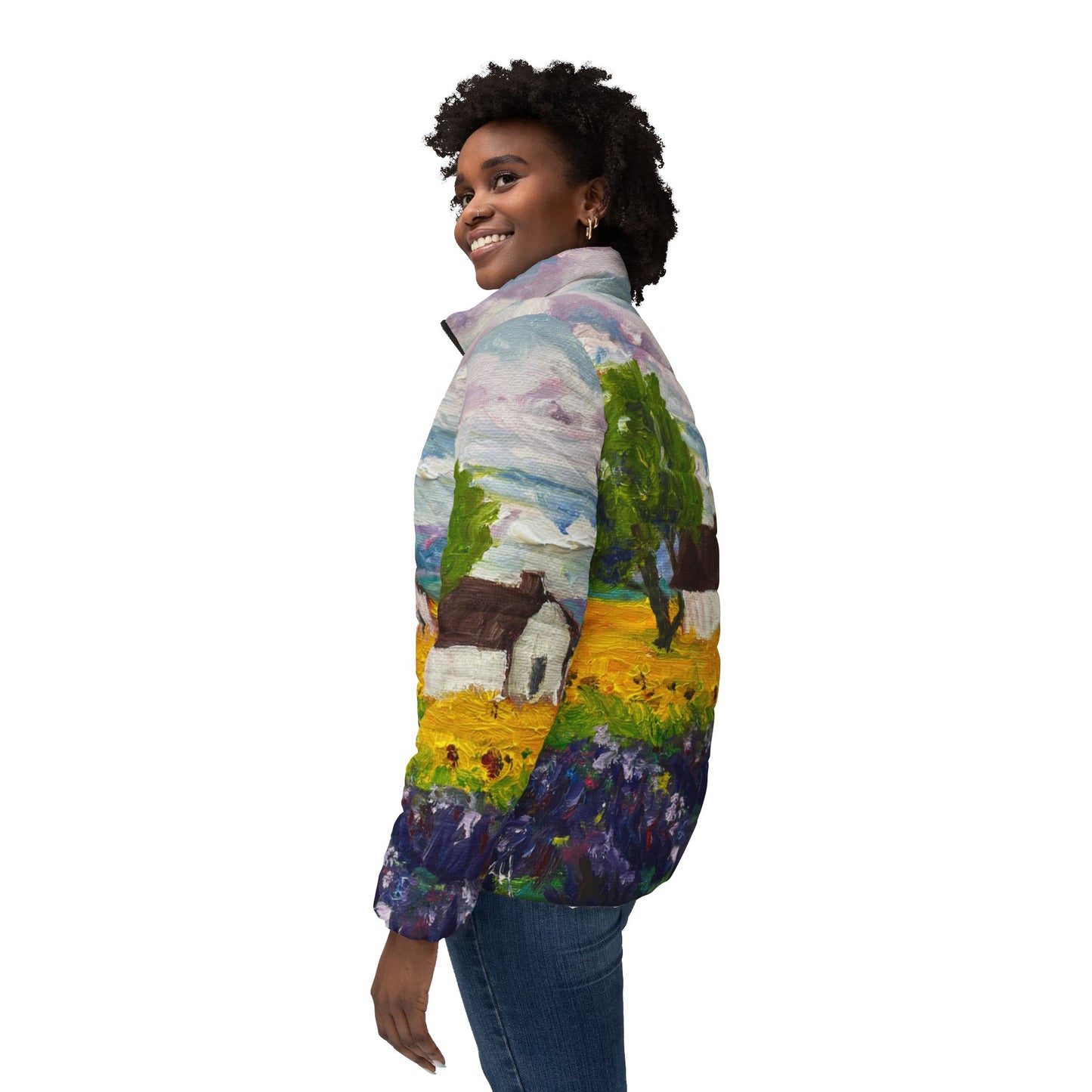 Women's Puffer Jacket - Roxy Rich Fine Art -Sunflowers and Lavender Provence