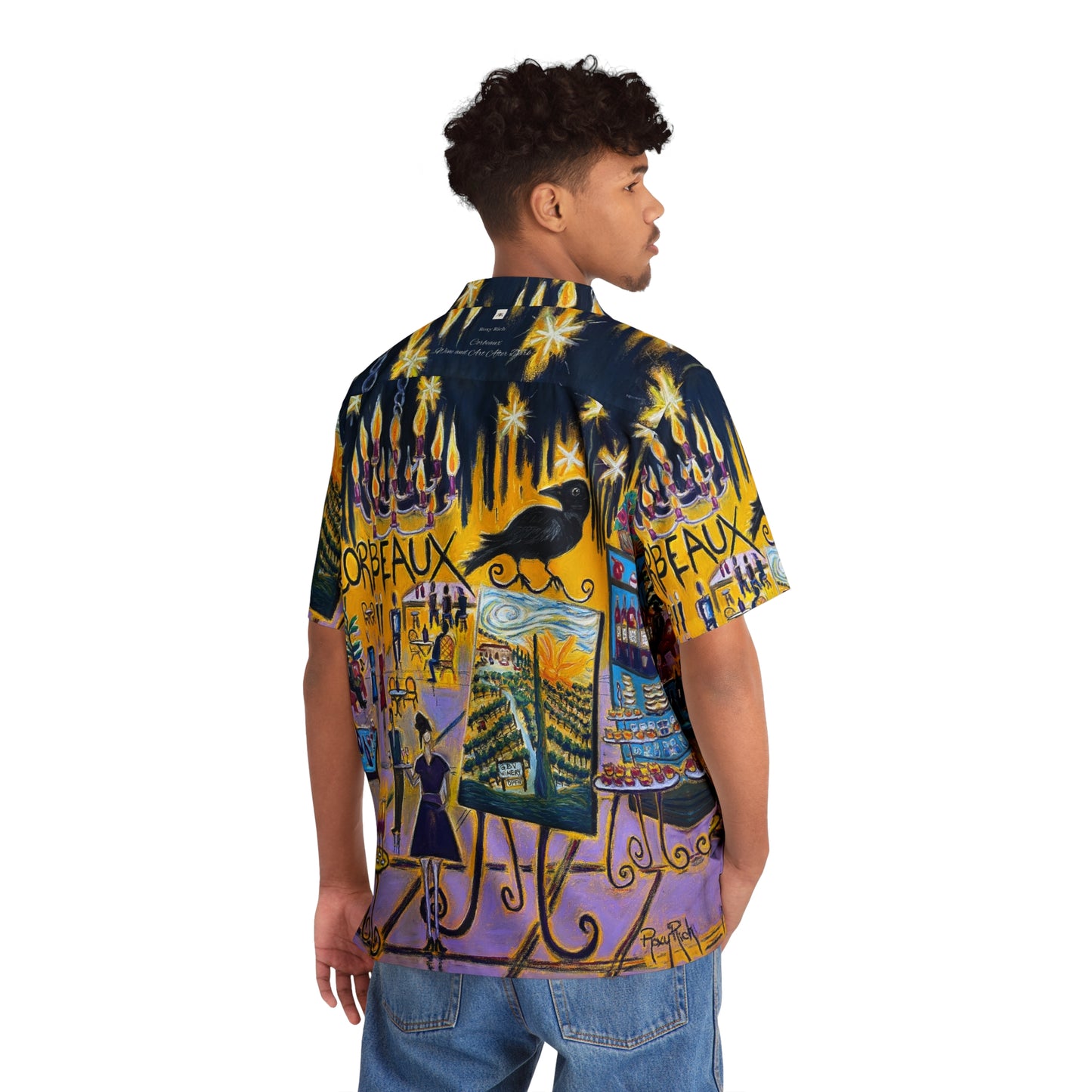 Men's Hawaiian Shirt -Corbeaux-Wine and Art After Dark
