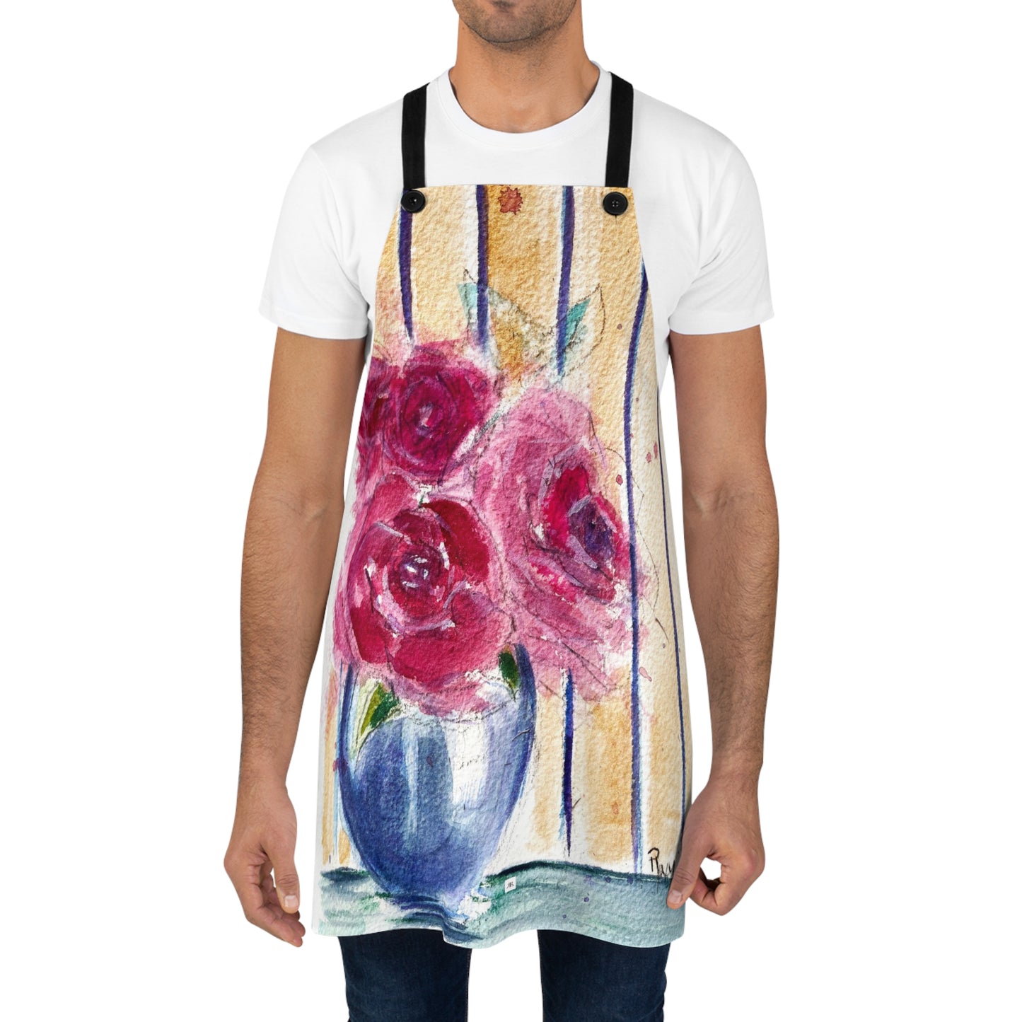 Fluffy Roses by the Wall Striped Apron