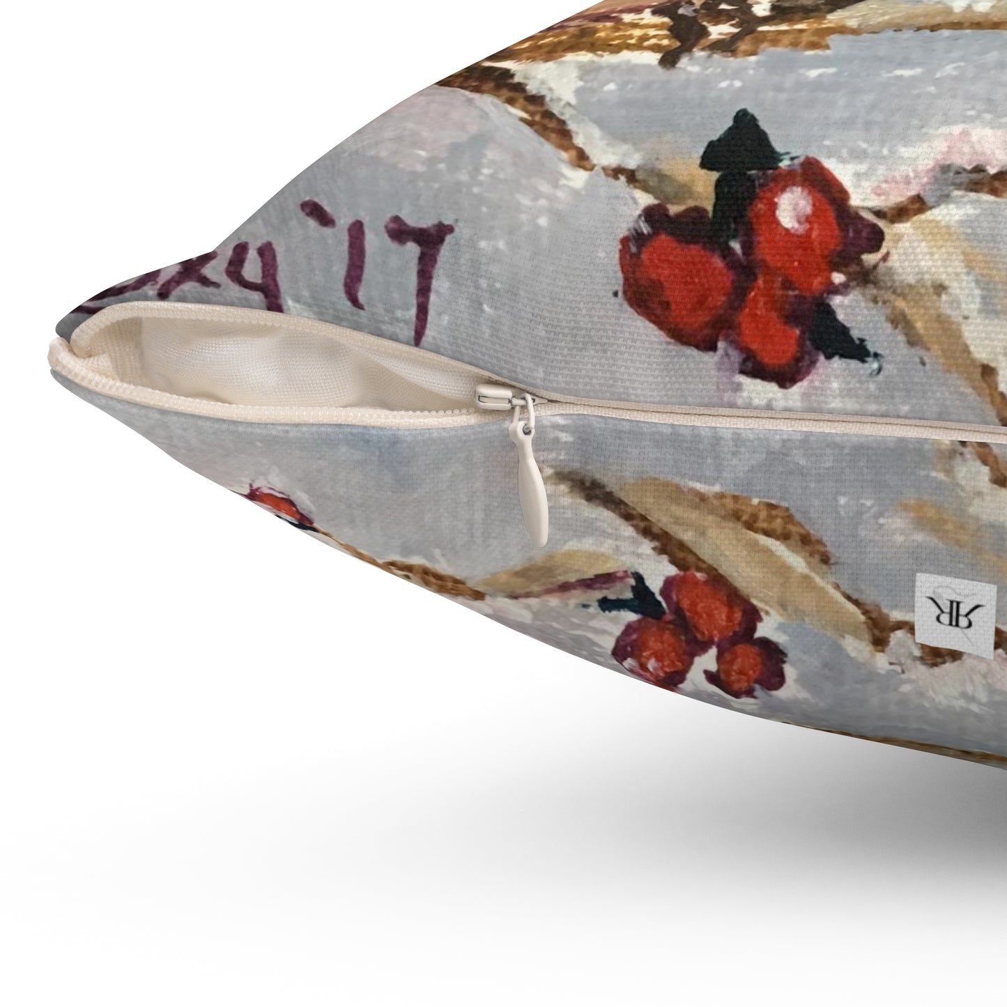 Adorables poussins hiboux avec de la neige sur la tête, oreiller carré en polyester filé d'intérieur