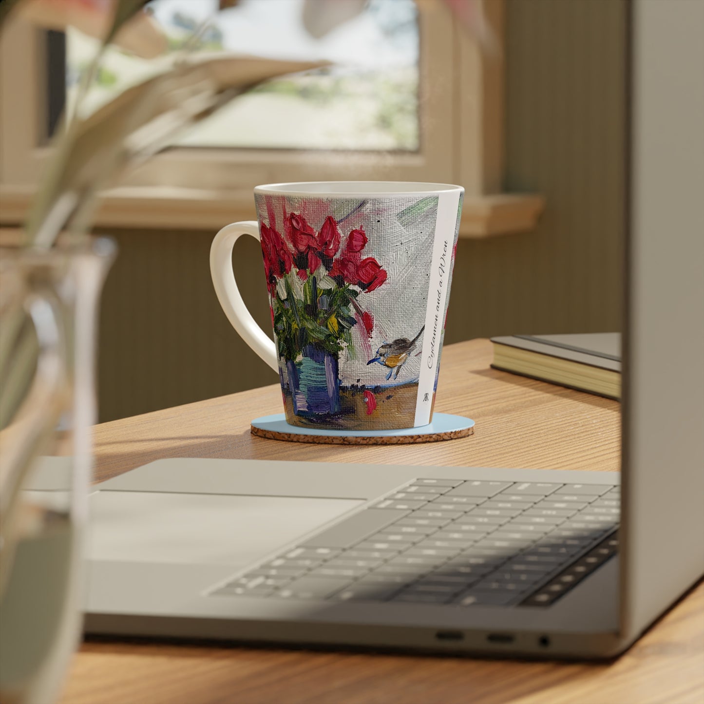Cyclamen and a Wren Latte Mug, 12oz
