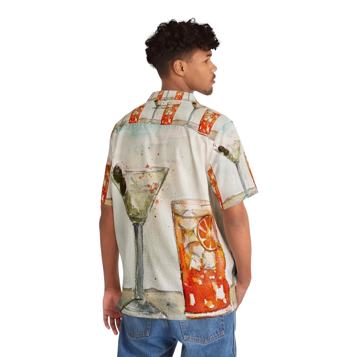 Beach Cocktails Original Watercolor Martini Painting Men's Hawaiian Shirt