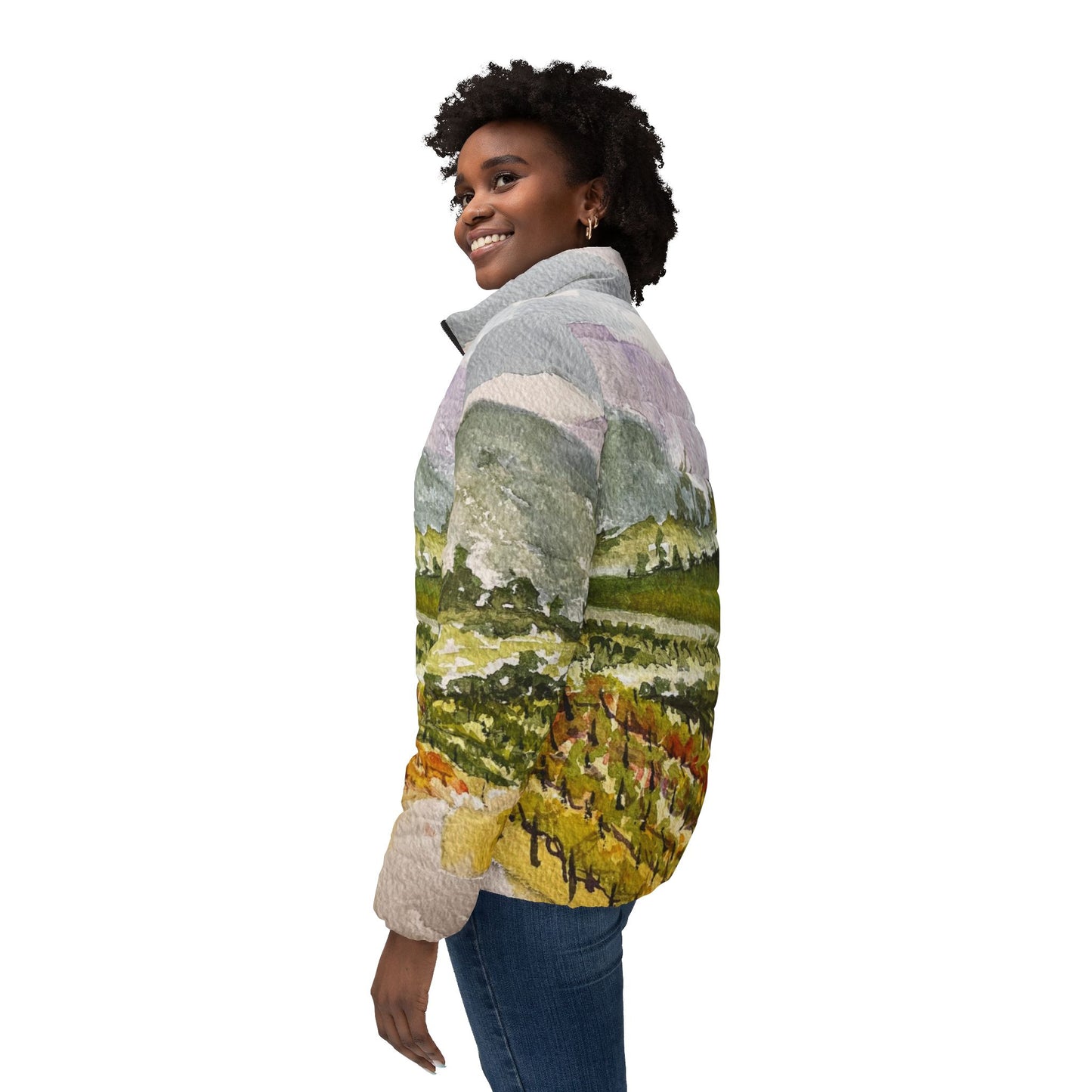 Women's Puffer Jacket - Roxy Rich Fine Art -Road down from the Villa at GBV