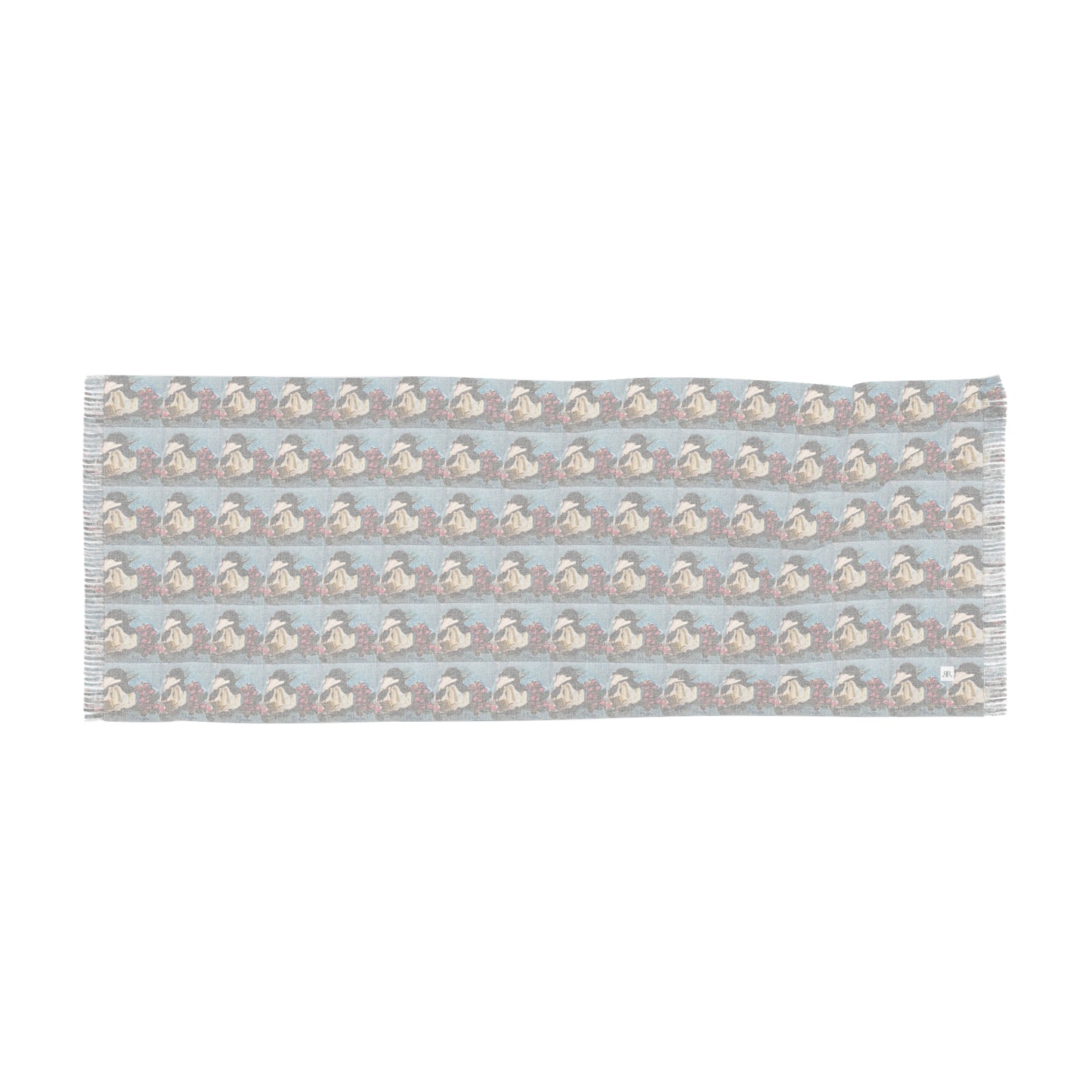 Colorful Scarf — Artistic Lightweight Neck Wrap- Chickadee with Pink Berries