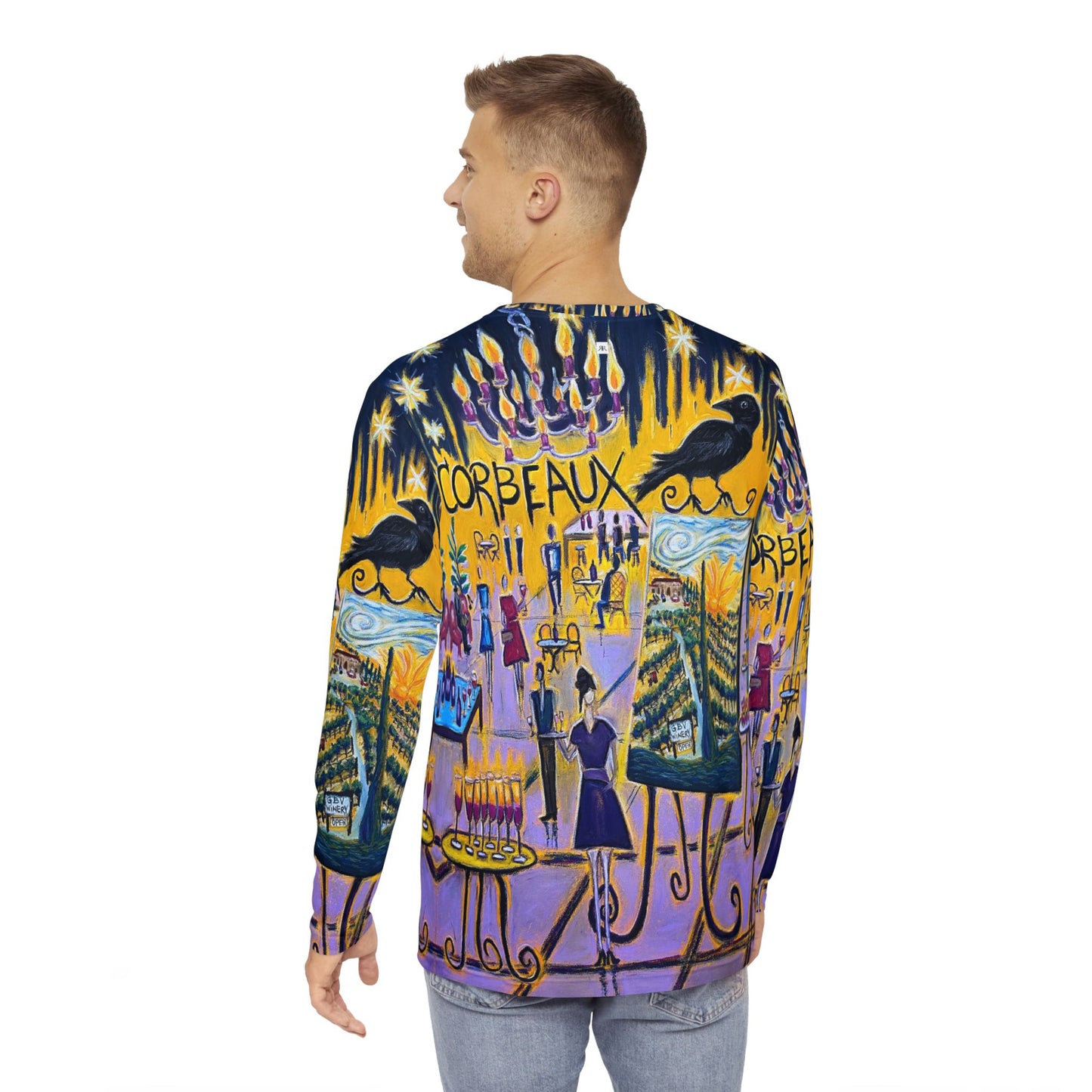 Men's Long Sleeve Shirt - Corbeaux-Wine and Art After Dark