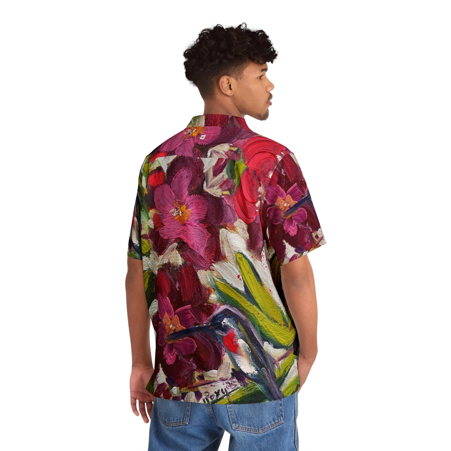 Men's Hawaiian Shirt- Fleeting Beauty-Hummingbird with Oleander blooms