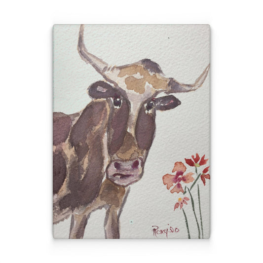 Lily Longhorn Whimsical Cow Glass Cutting Board