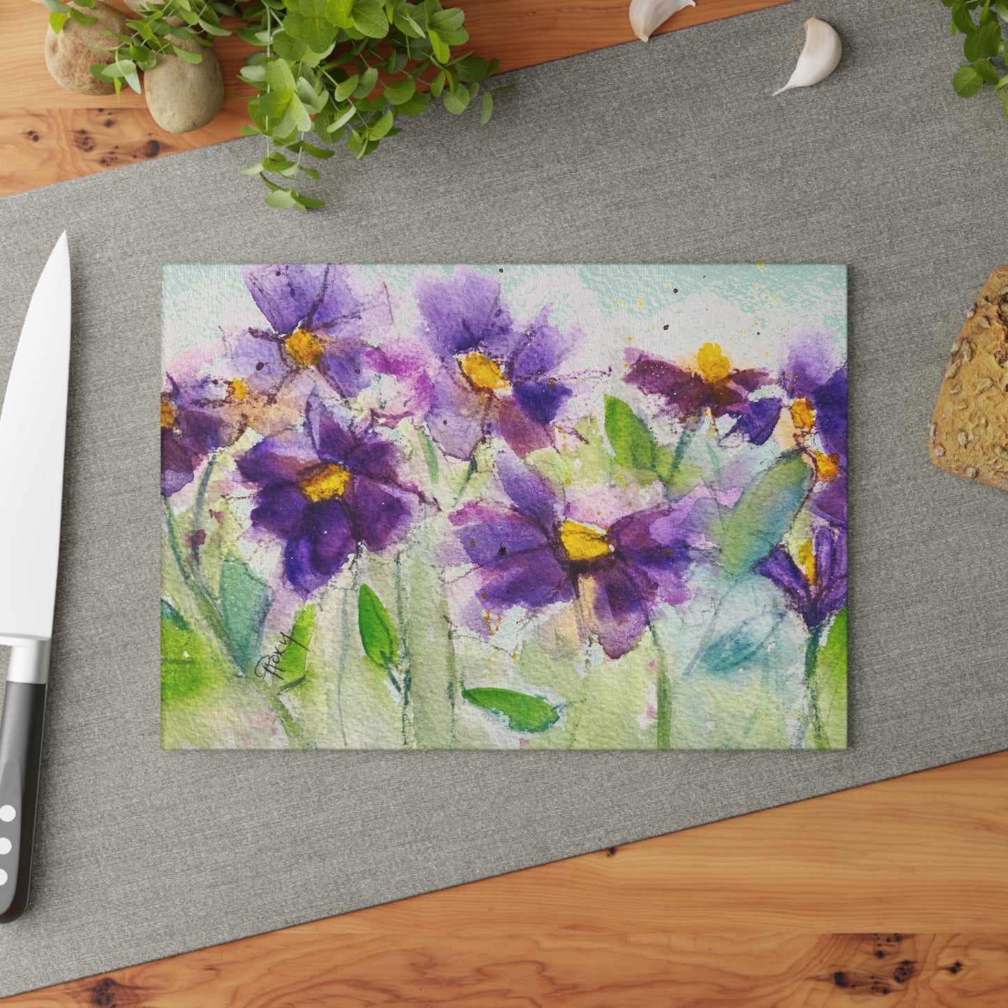 Tabla de cortar de vidrio Cosmos púrpura