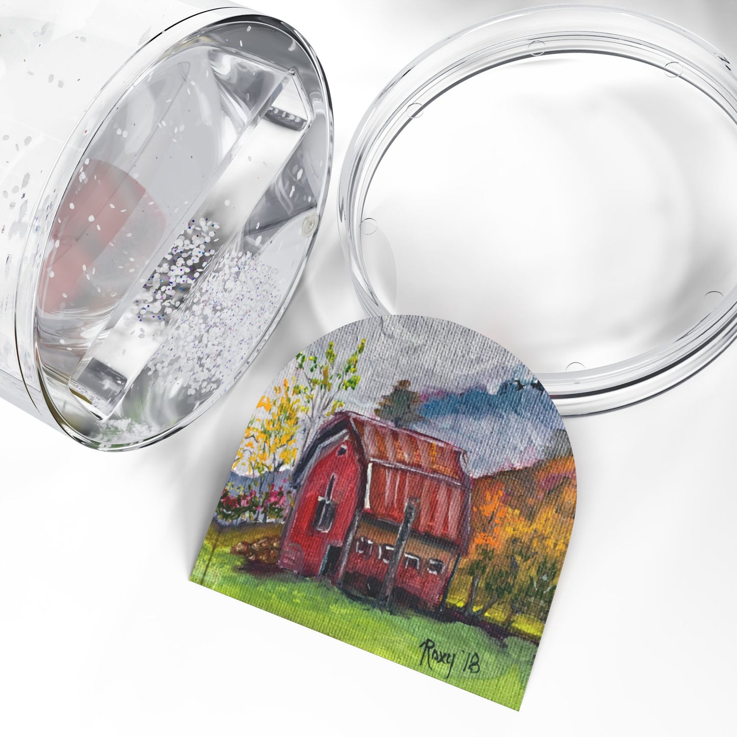 Snow Globe - Misty Morning-Red Barn