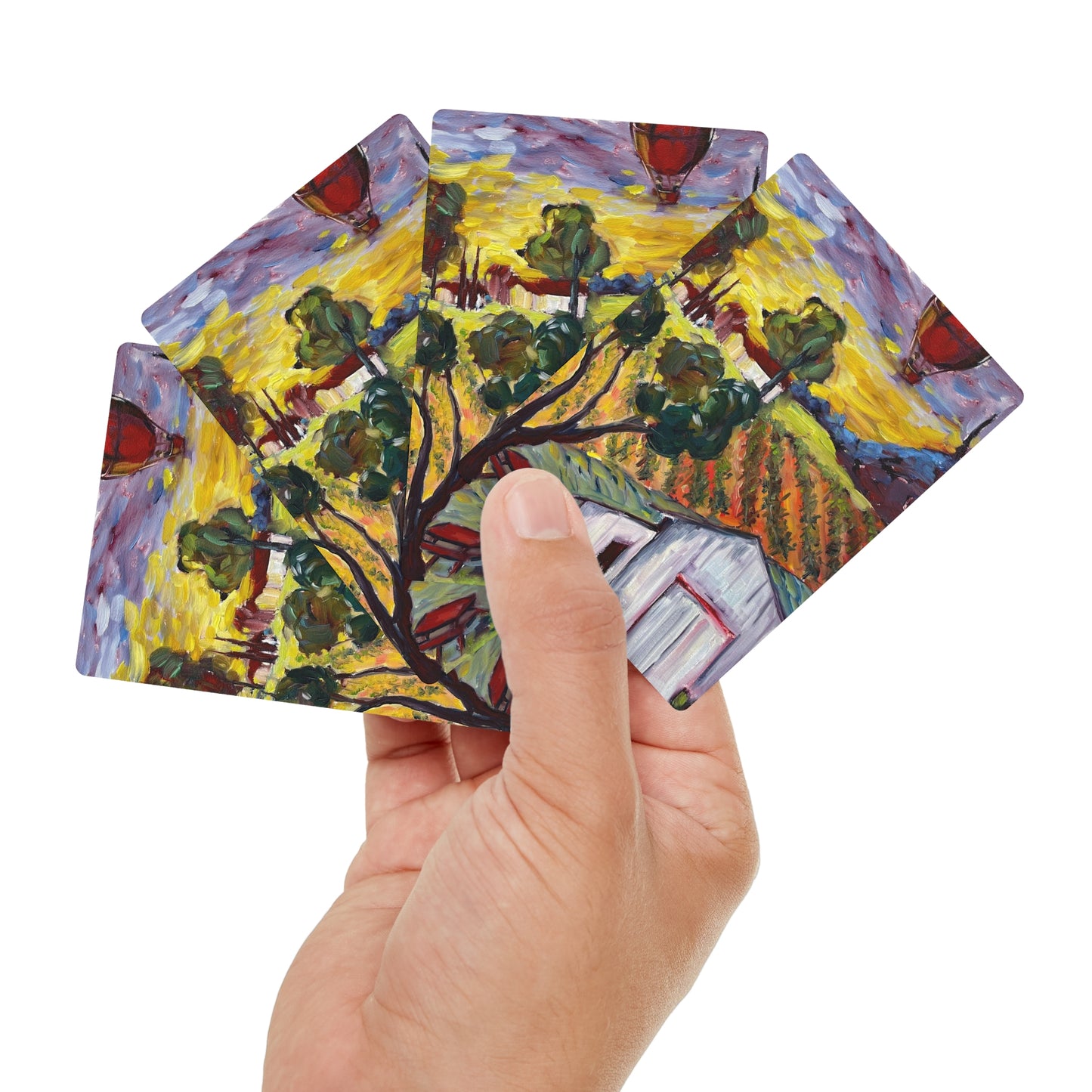 Ultimate Sunrise con cartas de póquer y naipes en globo aerostático