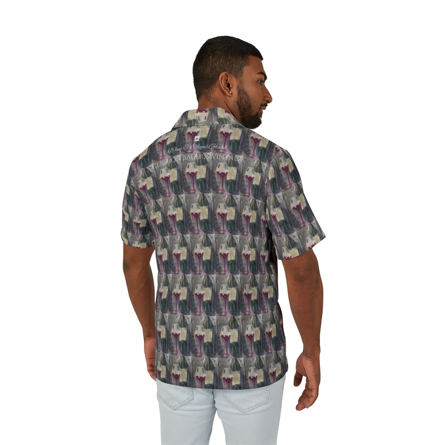 Men's European Fit Hawaiian Camp Shirt -Wine & Clique Glass -GBV