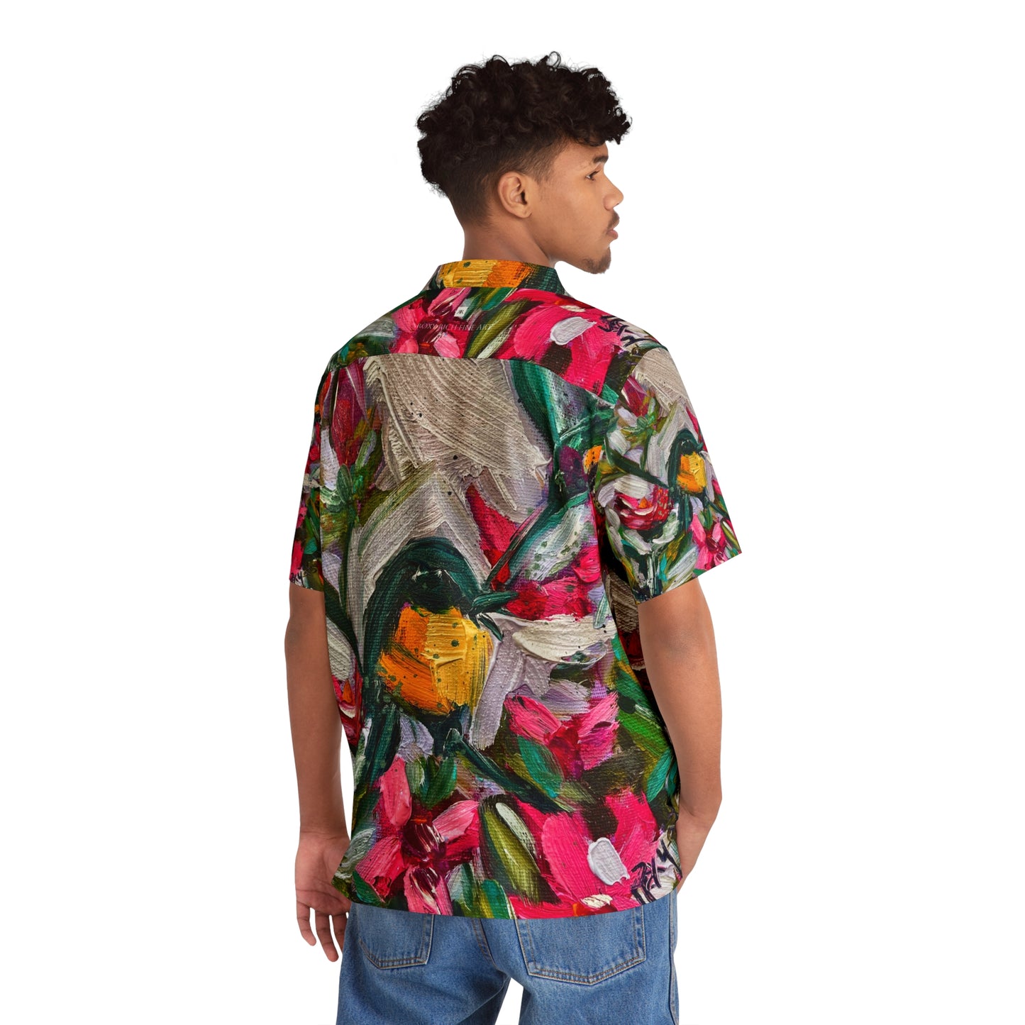 Men's Hawaiian Shirt- Colorful Encounter-Goldfinch and Oleander