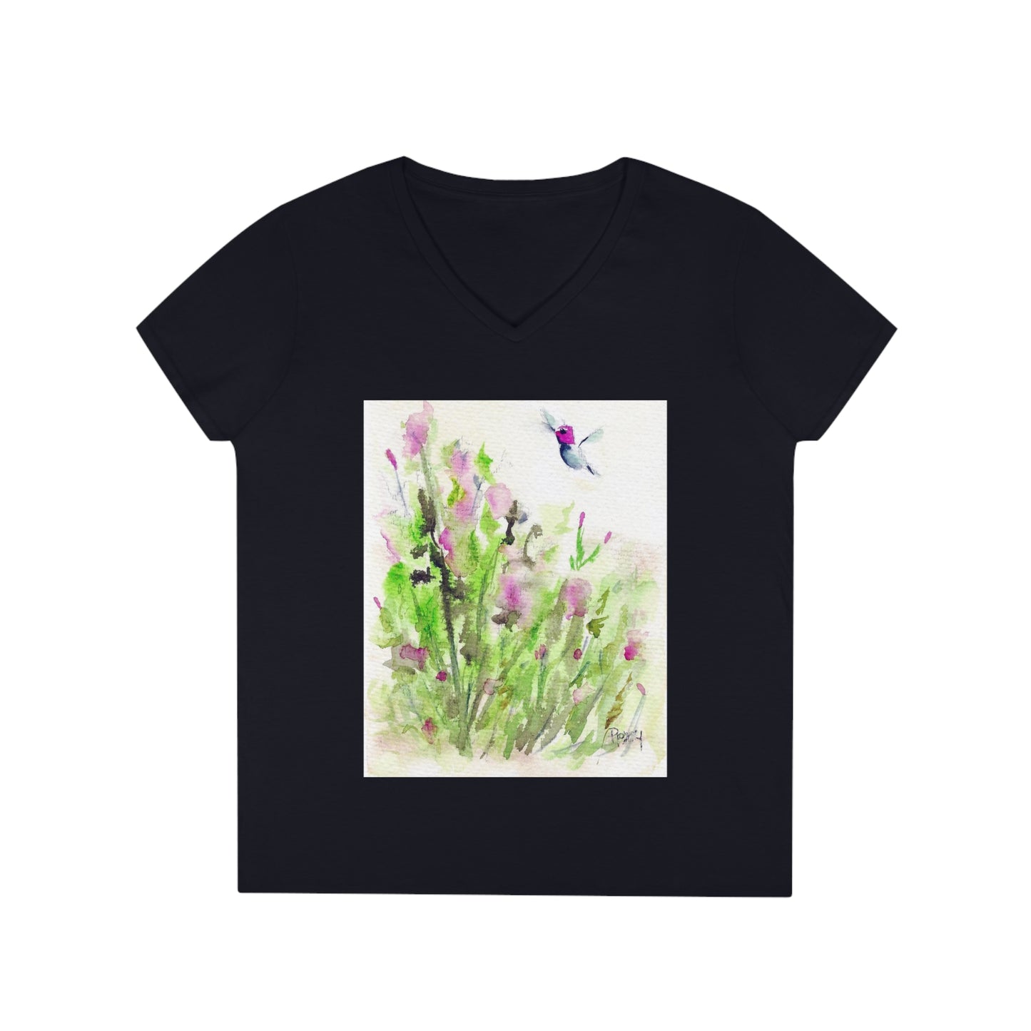 Hummingbird in the Salvia Ladies' V-Neck T-Shirt