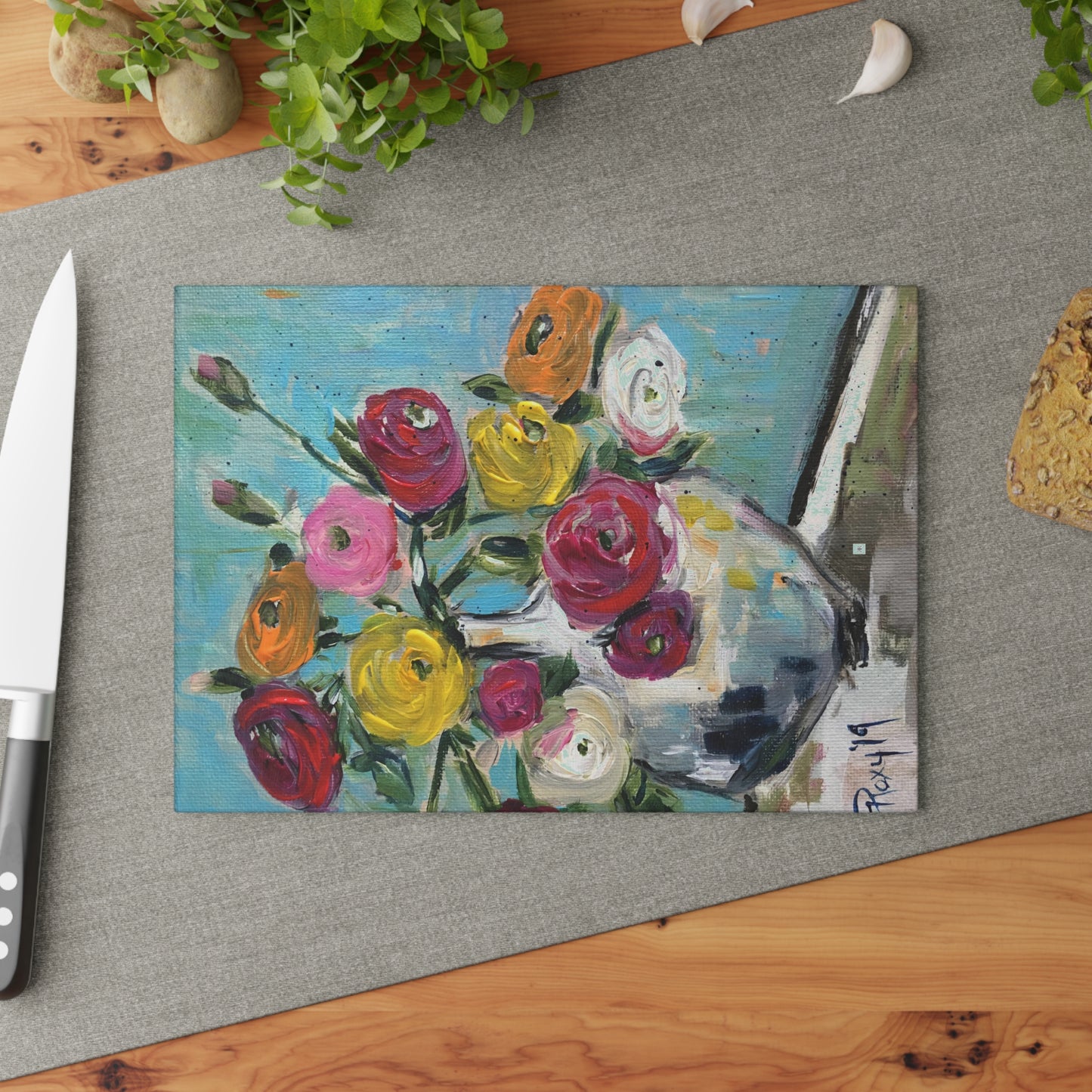 Tabla De Cortar Vidrio Arte moderno Ranunculas sonrientes