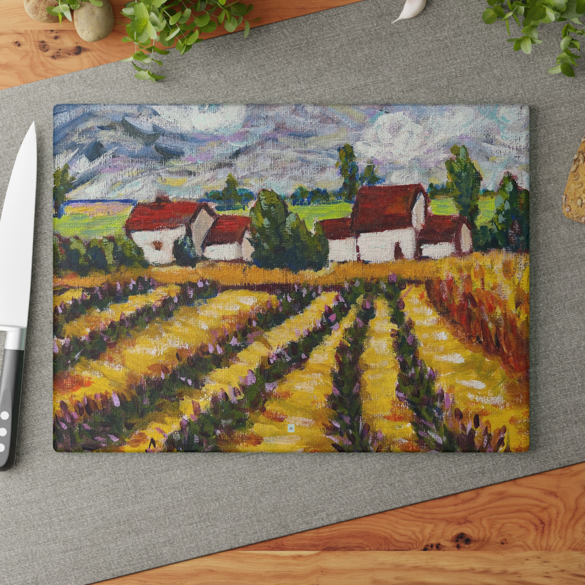 Glass Cutting Board-Charming Cotswolds Lavender Farm