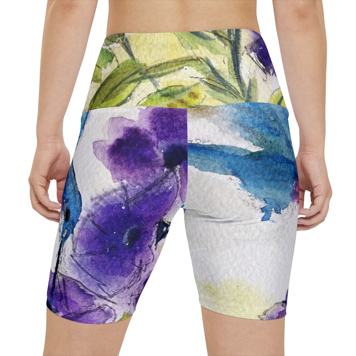 Women's Workout Shorts - Hummingbird in Purple Tube Flowers