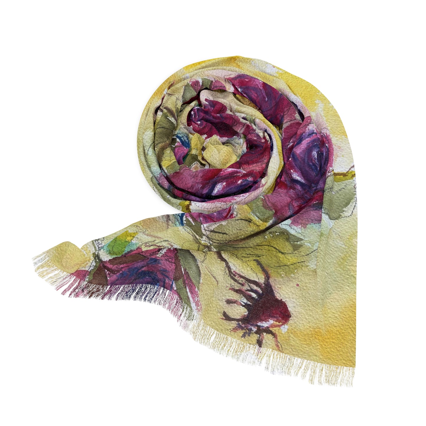 Colorful Scarf — Artistic Lightweight Neck Wrap- Fluffy Red Roses