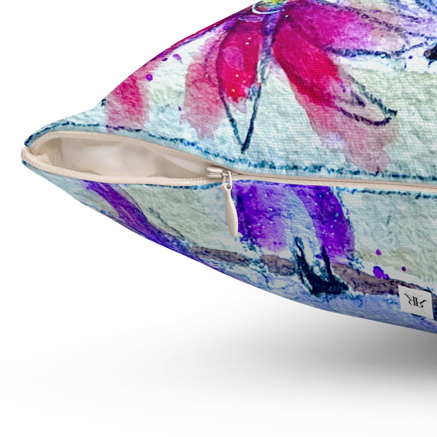 Purple Perch Hummingbird Throw Pillow — Bright Colorful Accent Pillow
