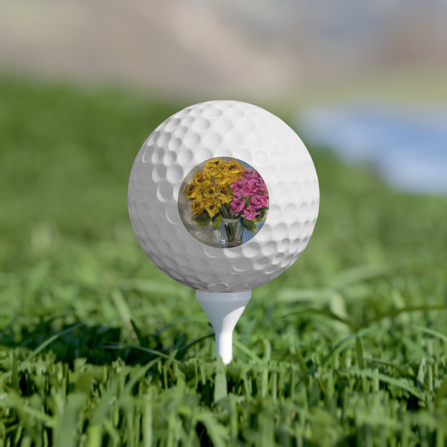 Golf Balls, 6pcs- Pink and Yellow Roses