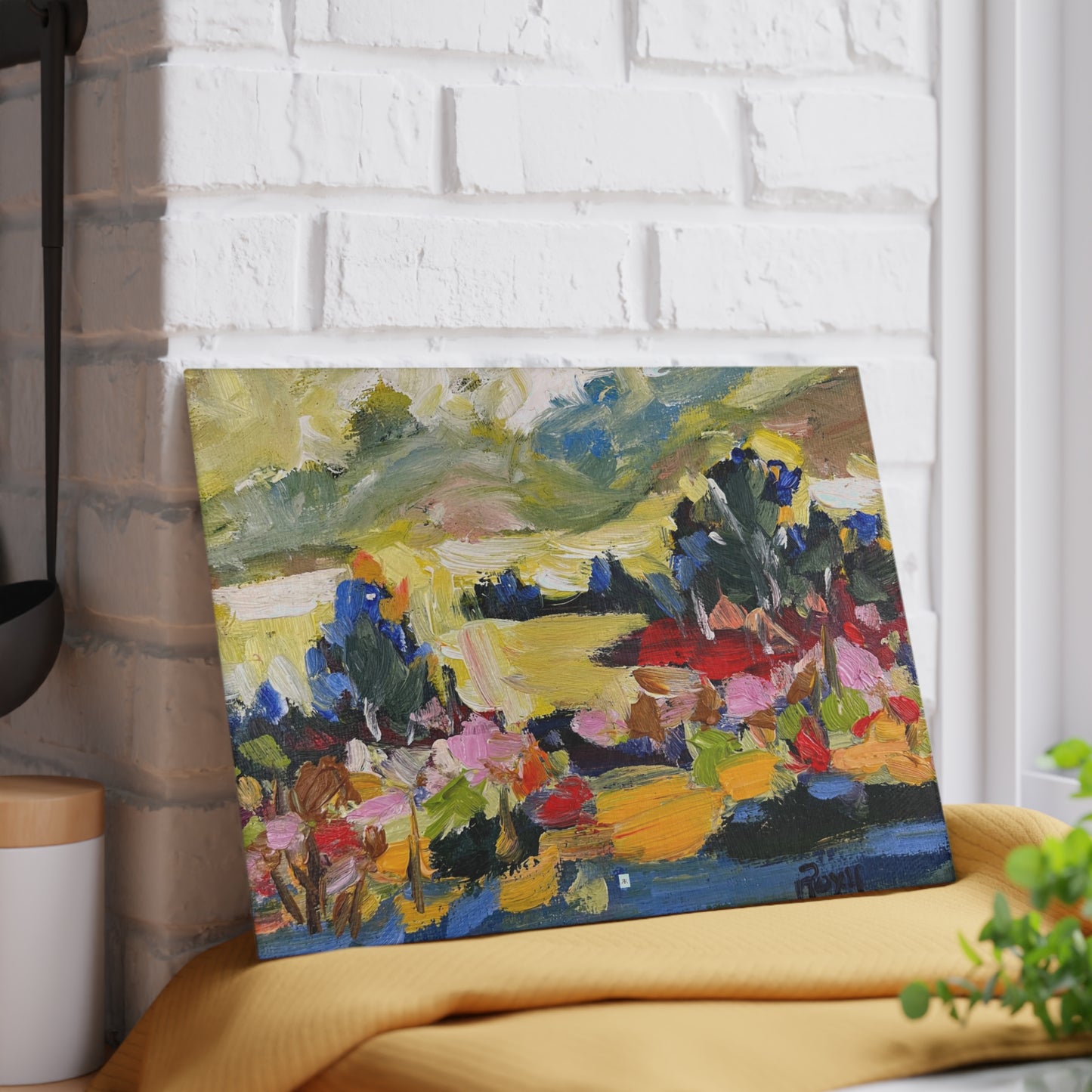 Planche à découper en verre paysage impressionniste pensées lointaines