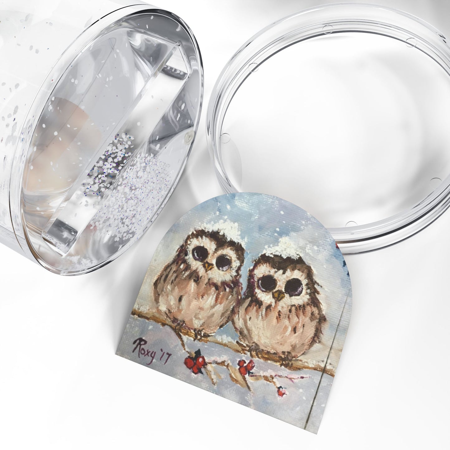 Snow Globe - Adorable Baby Owls with Snow on their Heads