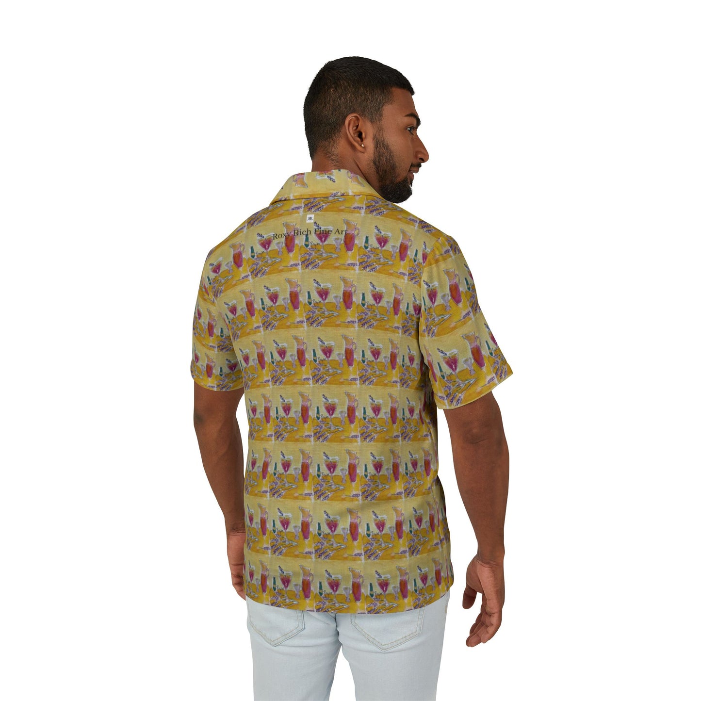 Men's European Fit Hawaiian Camp Shirt -Prosecco and Lavender Cocktails