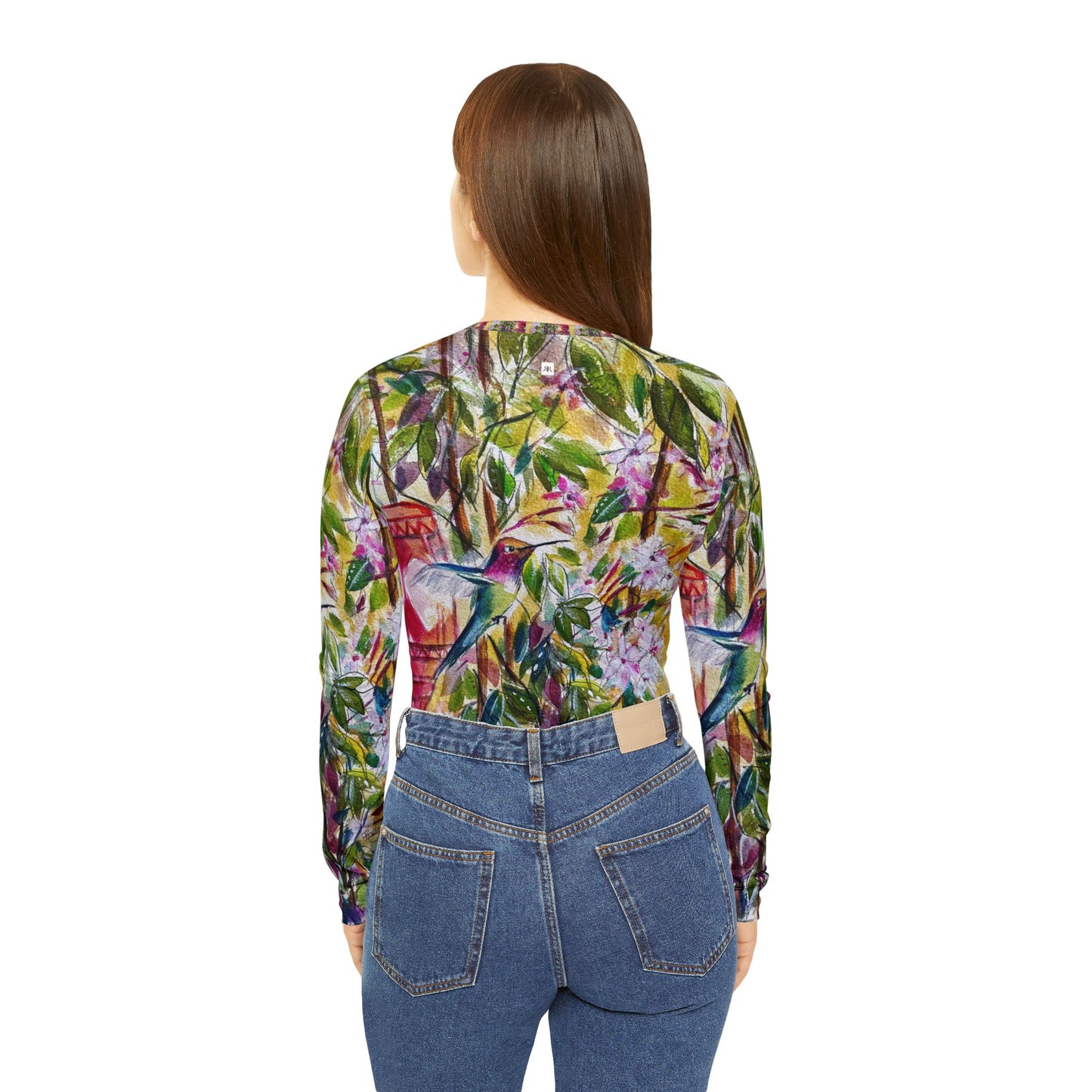 Women's Long Sleeve V-neck Shirt -Hummingbird by the Jasmine