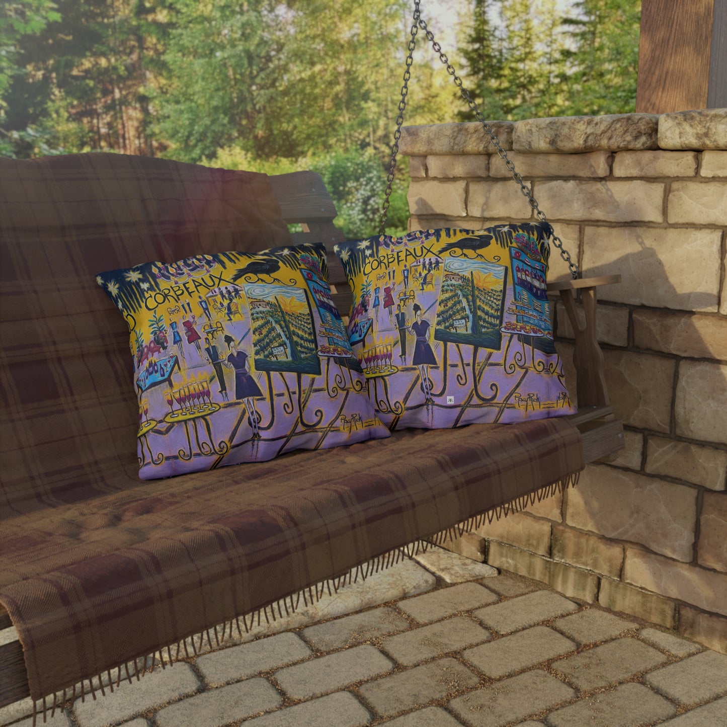 Outdoor Pillows-Corbeaux-Wine and Art After Dark