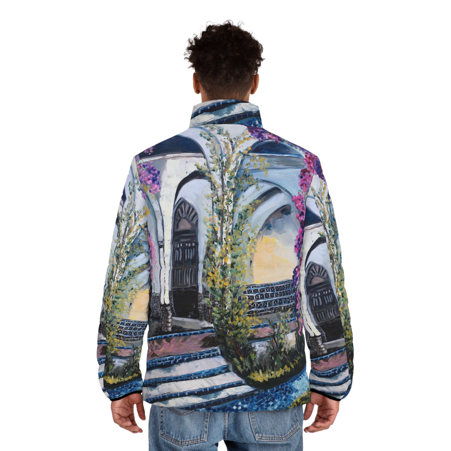 Men's Puffer Jacket - Roxy Rich Art, Unique Bright Colors-Paris Wisteria TheGrand Mosque
