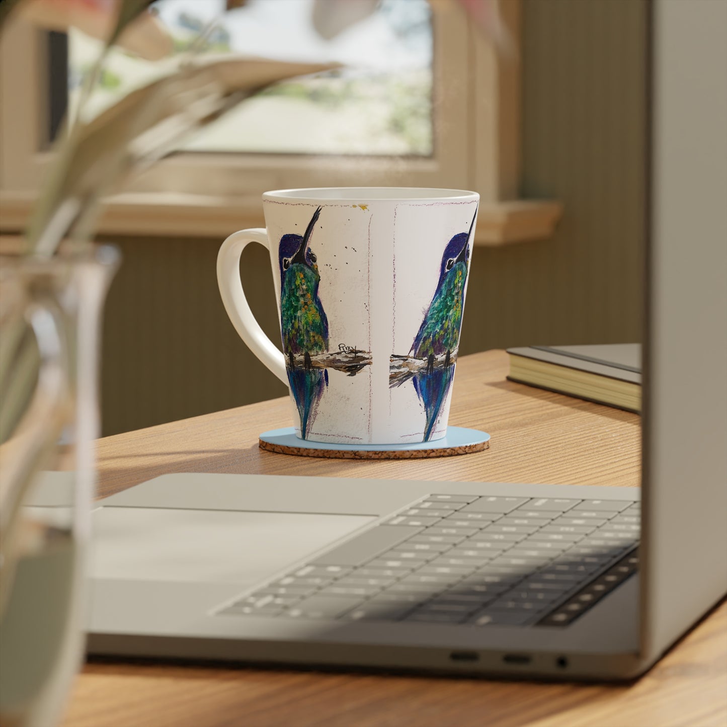 Adorable tasse à latte colibri à ventre chamois, 12 oz