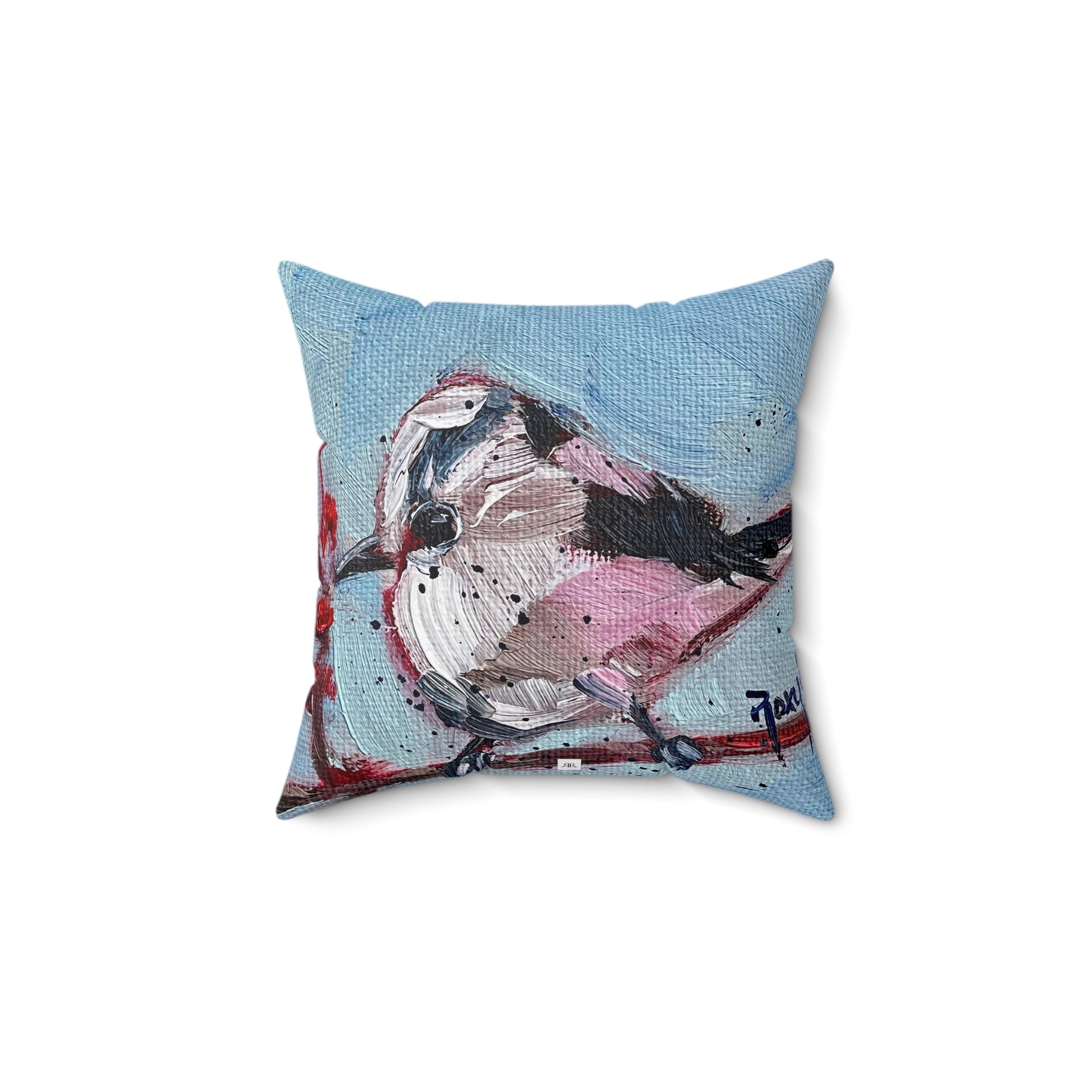 Fat Little Long Tailed Tit Indoor Spun Polyester Square Pillow