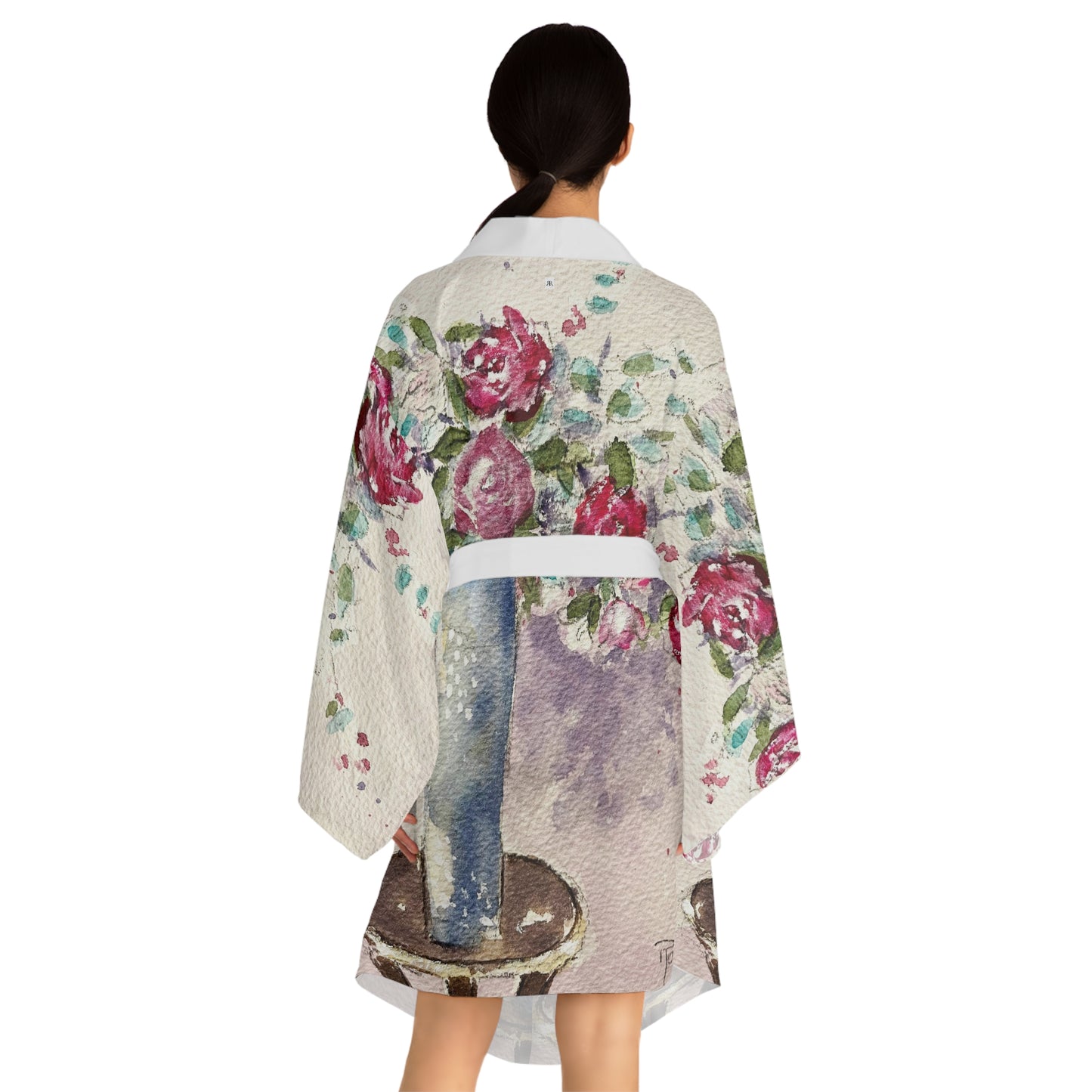 Kimono Robe - Elegant Roses in the Foyer