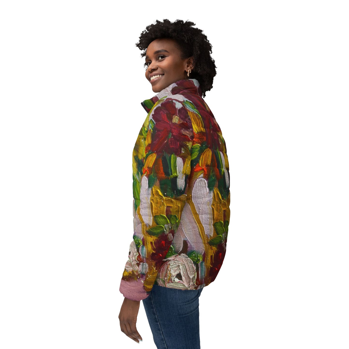 Women's Puffer Jacket - Petals on my Patio