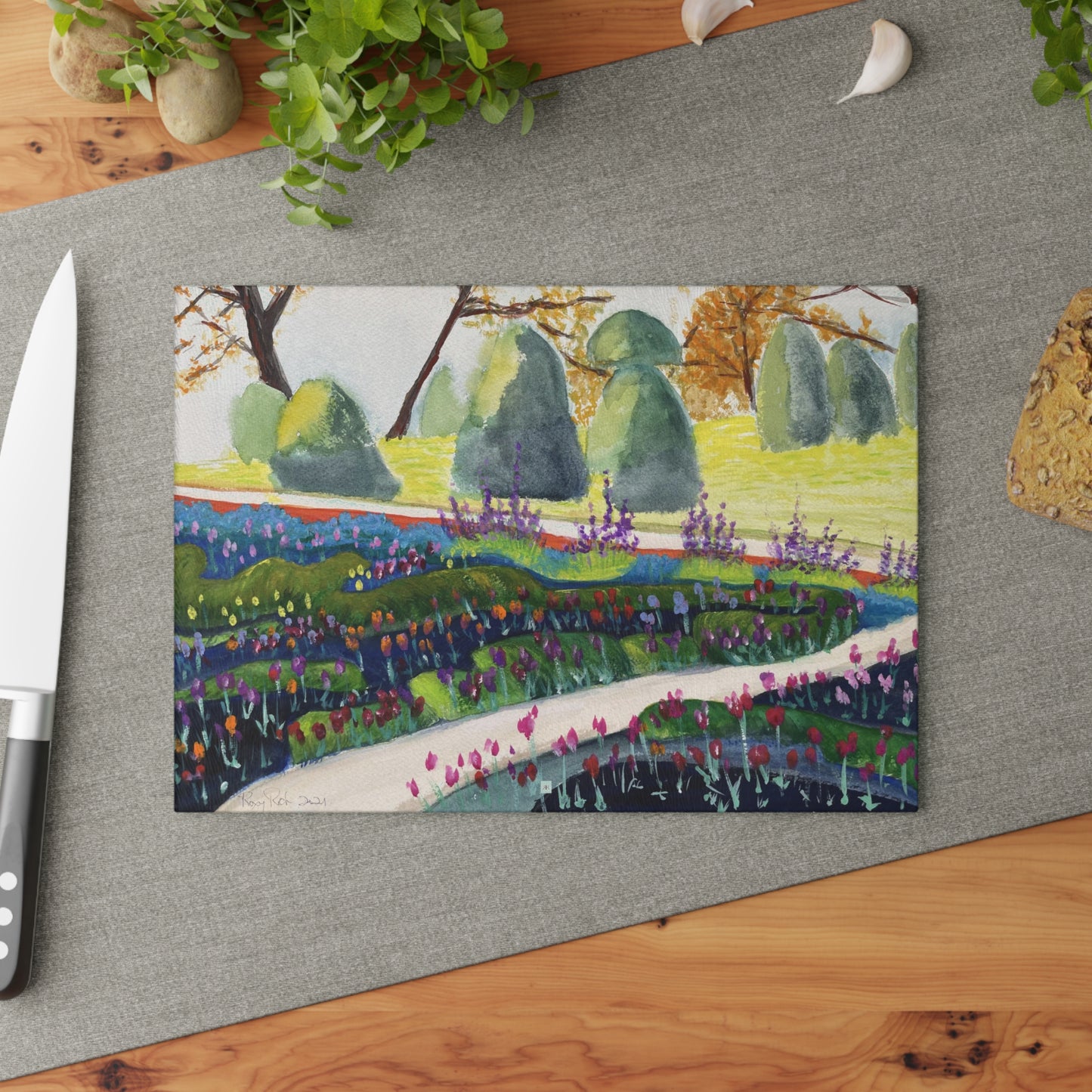 Planche à découper en verre de jardin de tulipes anglaises